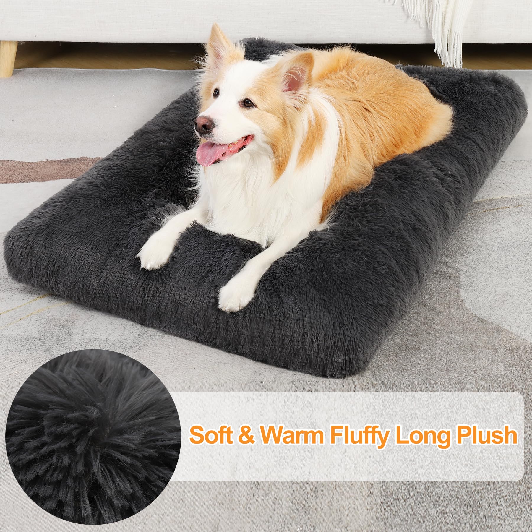 Ksiia Dog Crate Bed Washable Dog Beds For Extra Large Dogs Deluxe Plush Fluffy Comfy Thick Kennel Pad Anti-Slip & Anti-Scratch P