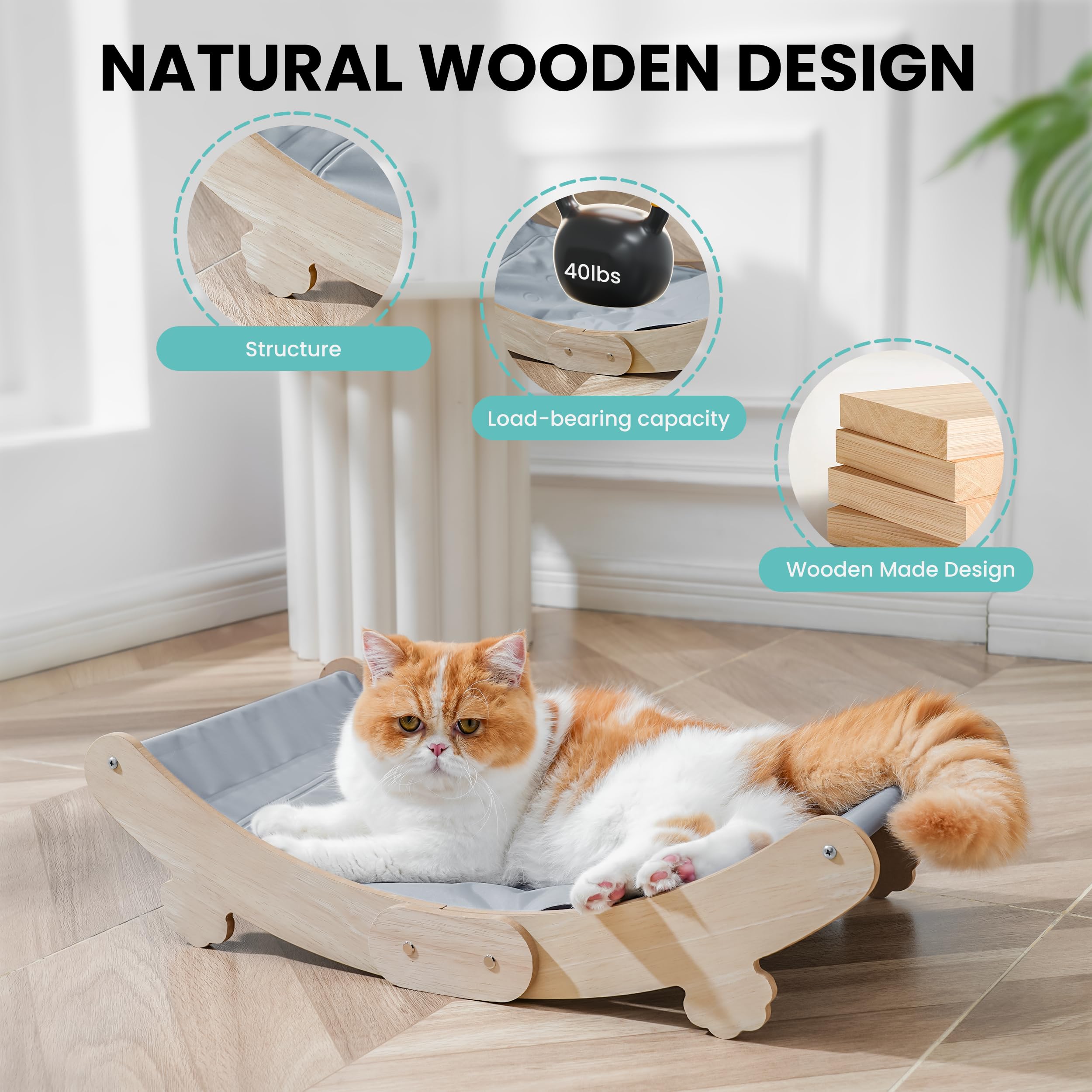 Hipetpy Cooling Cat Bed Hammock With Water Mat, Waterproof Elevated Cat Beds Chair With Pvc Fabric, Curved Design, Pet Furniture