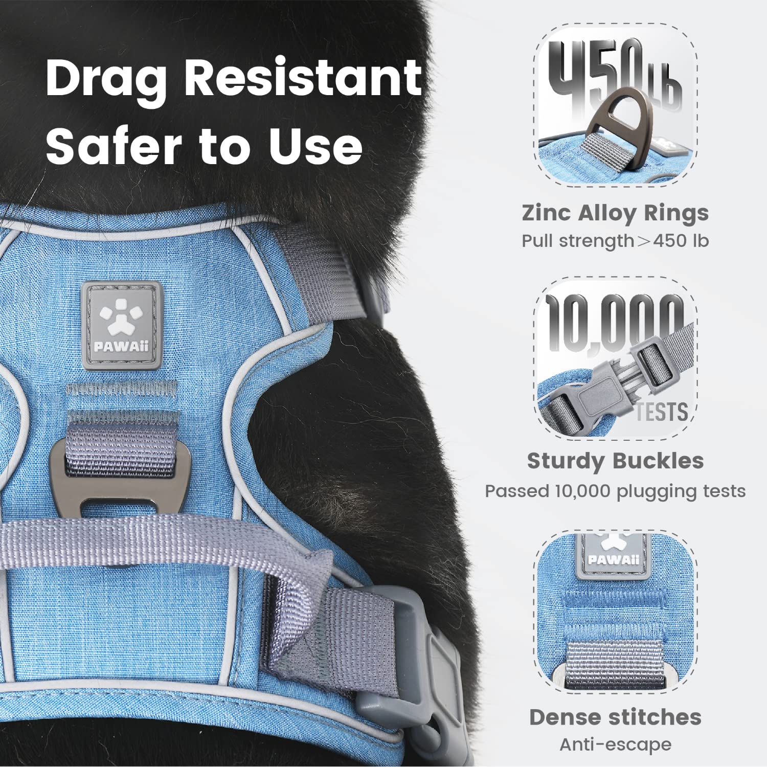 Pawaii Dog Harness For Large Dogs No Pull, No Pull Dog Harness With Pet Id Tag, No Choke Front Clip Harness Dog, Adjustable Soft Padded Pet Vest With Easy Control Handle