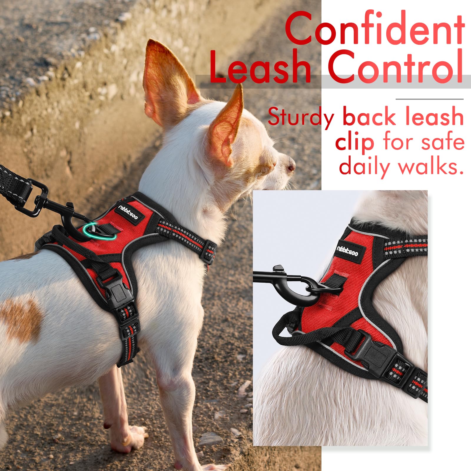 Rabbitgoo Dog Harness, No-Pull Pet Harness With 2 Leash Clips, Adjustable Soft Padded Dog Vest, Reflective No-Choke Pet Oxford Vest With Easy Control Handle For Small Dogs, Red,Xs