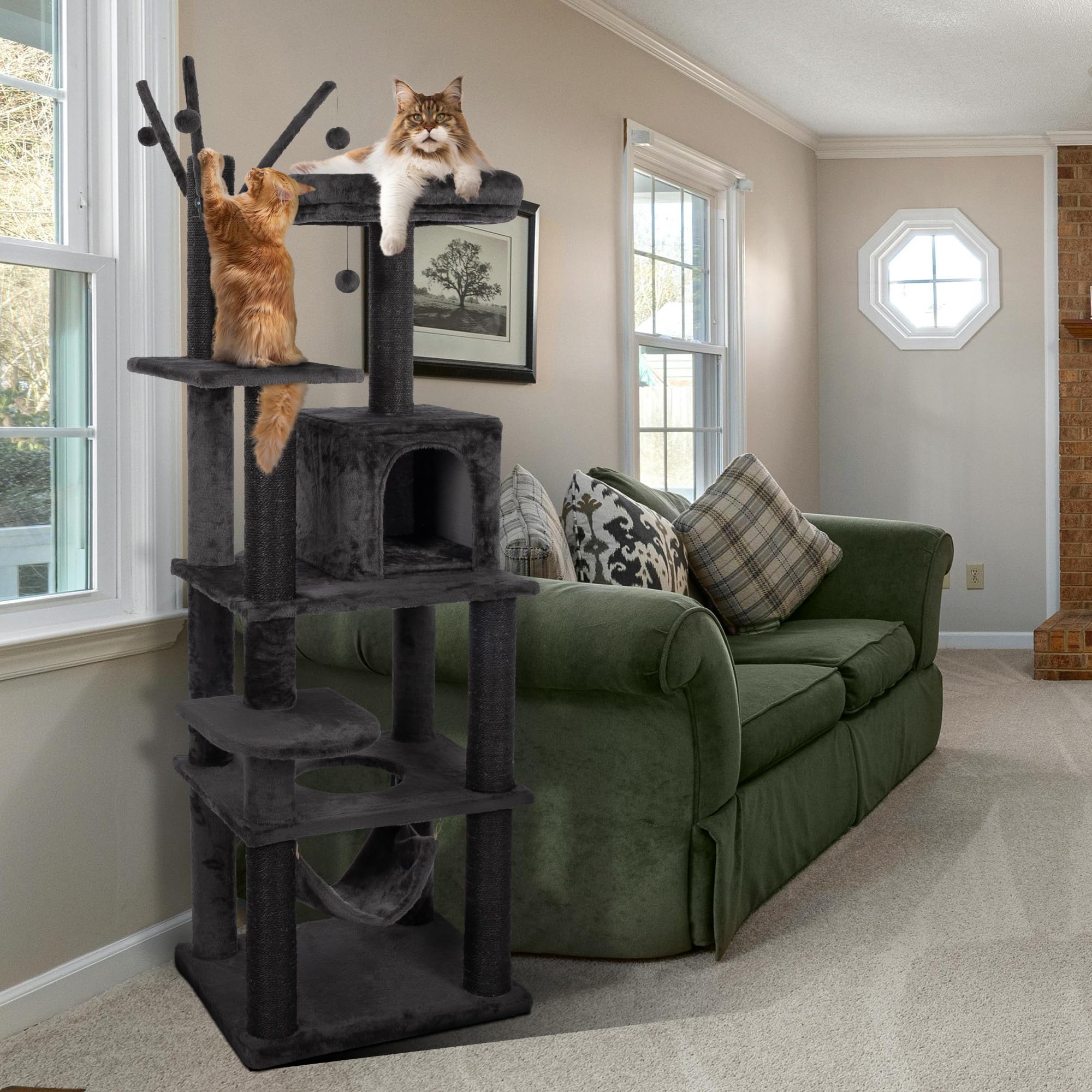 Kamaboko Cat Tree, 73.6 H Tall Climbing Modern Indoor Play Tower For Large Cats And Kittens, Cats House With Cat Cave Condo, C