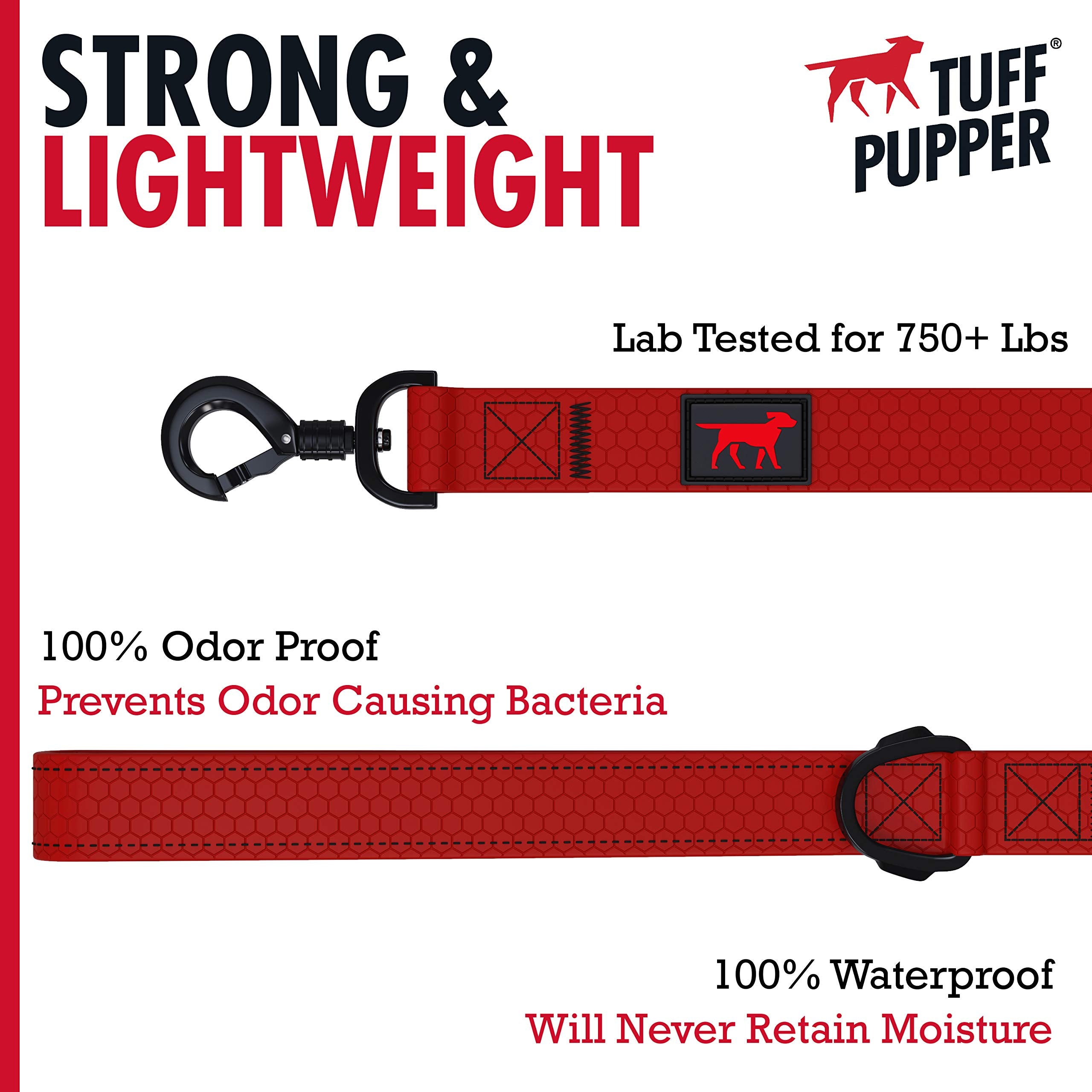 Tuff Pupper Heavy Duty Waterproof Dog Leash - 6ft Crimson Red, PVC-Coated Webbing, Rust-Proof, Odor Free