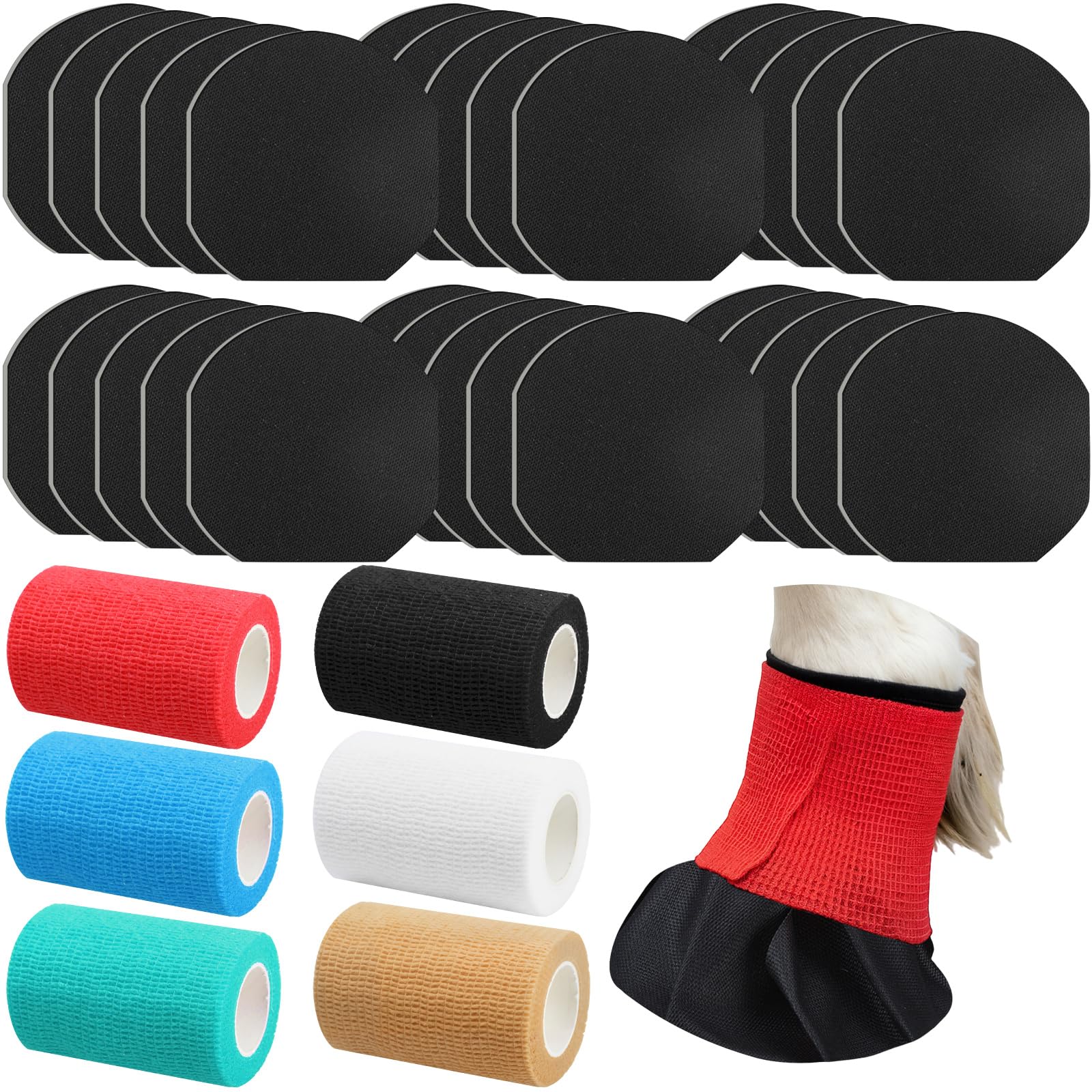 Aliceset 30 Pack Horse Hoof Tape with 6 Rolls of Vet Wrap, Breathable Cushion Hoof Packing Colorful Strong Sticky Foot Wrap for 