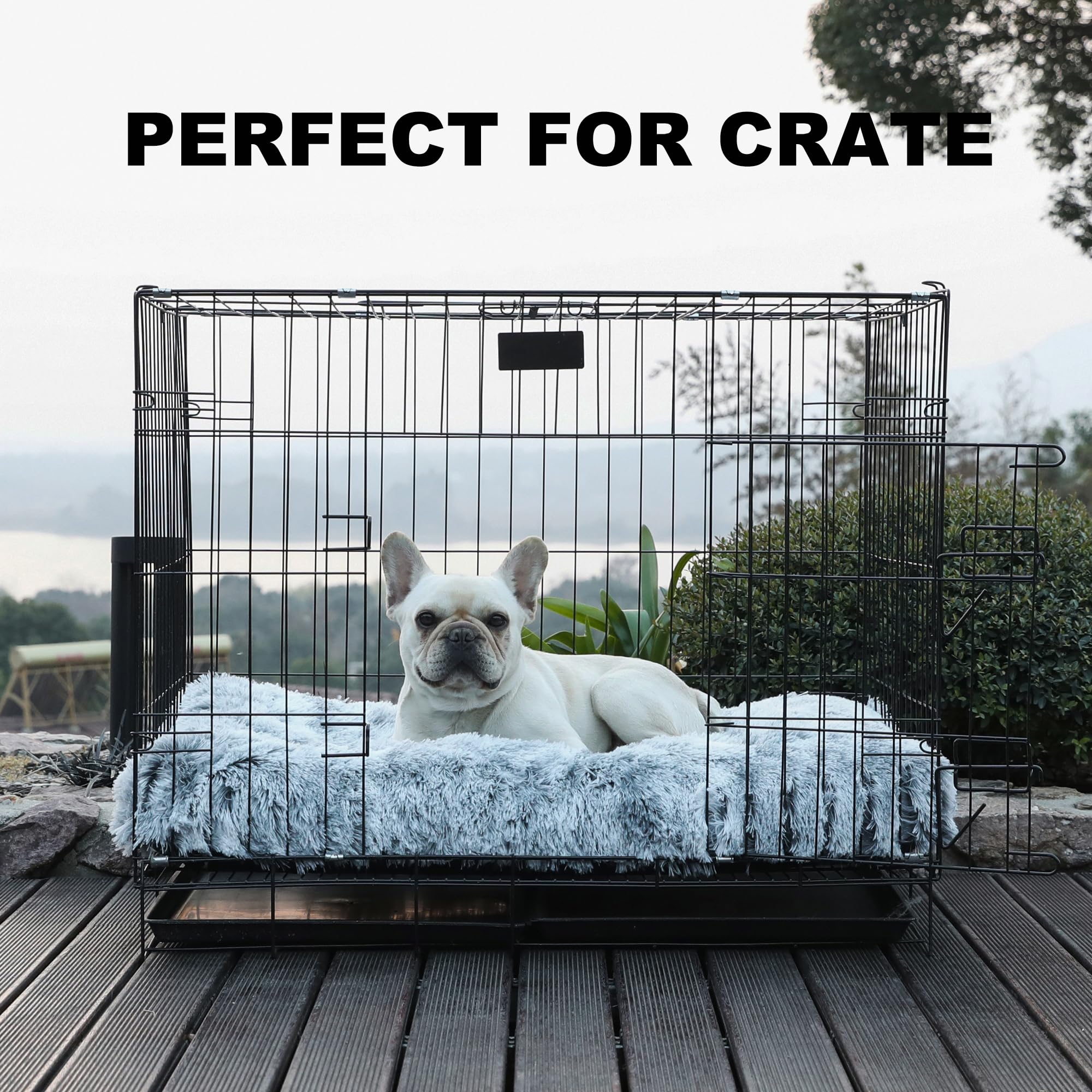 Bedfolks Waterproof Dog Crate Bed With Removable Washable Cover, Plush Faux Fur Pad For Large Dogs, Fluffy Kennel Bed 35''X23'',