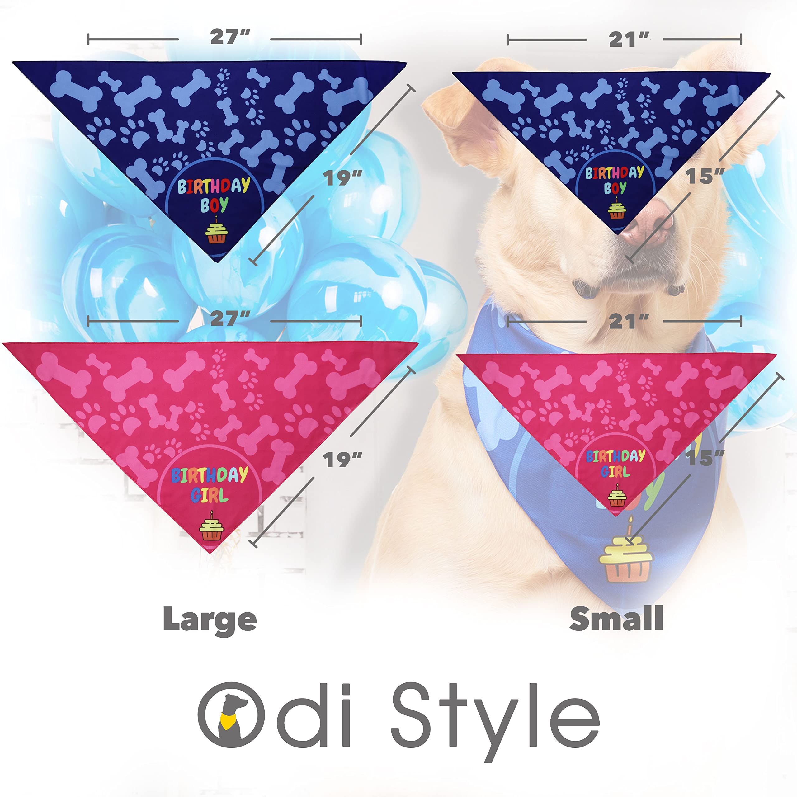 Odi Style Dog Birthday Bandana - 2 Pack Boy Girl Bandanas For Dogs Puppy Birthday Party Decorations, Small