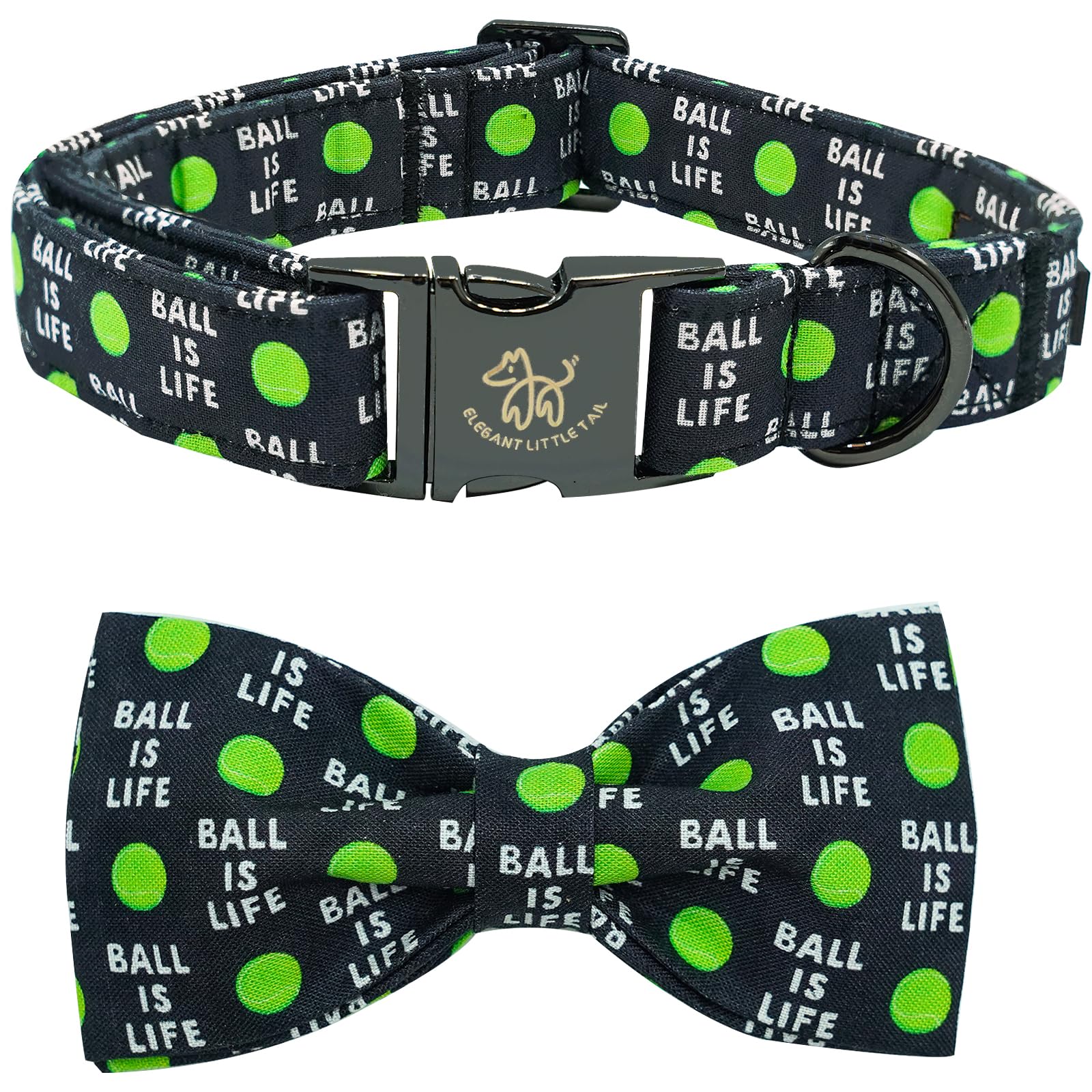 Elegant Little Tail Balls Print Summer Dog Collar With Bow Tie - Cute Bowtie Collar For Small, Medium & Large Dogs