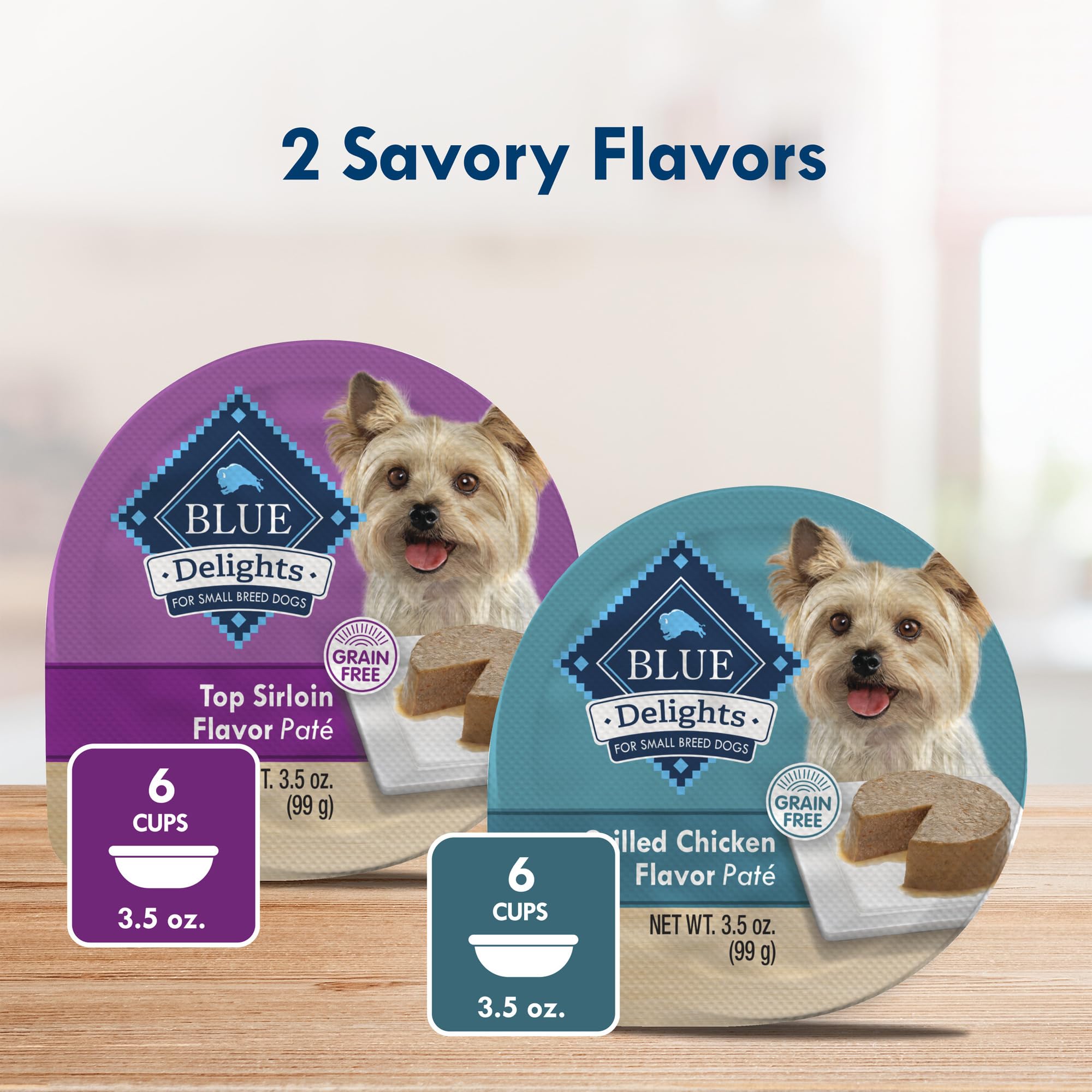 Blue Buffalo Delights Small Breed Natural Wet Dog Food Variety Pack, Top Sirloin Pat   and Grilled Chicken Pat  , 3.5-oz Cups, 1