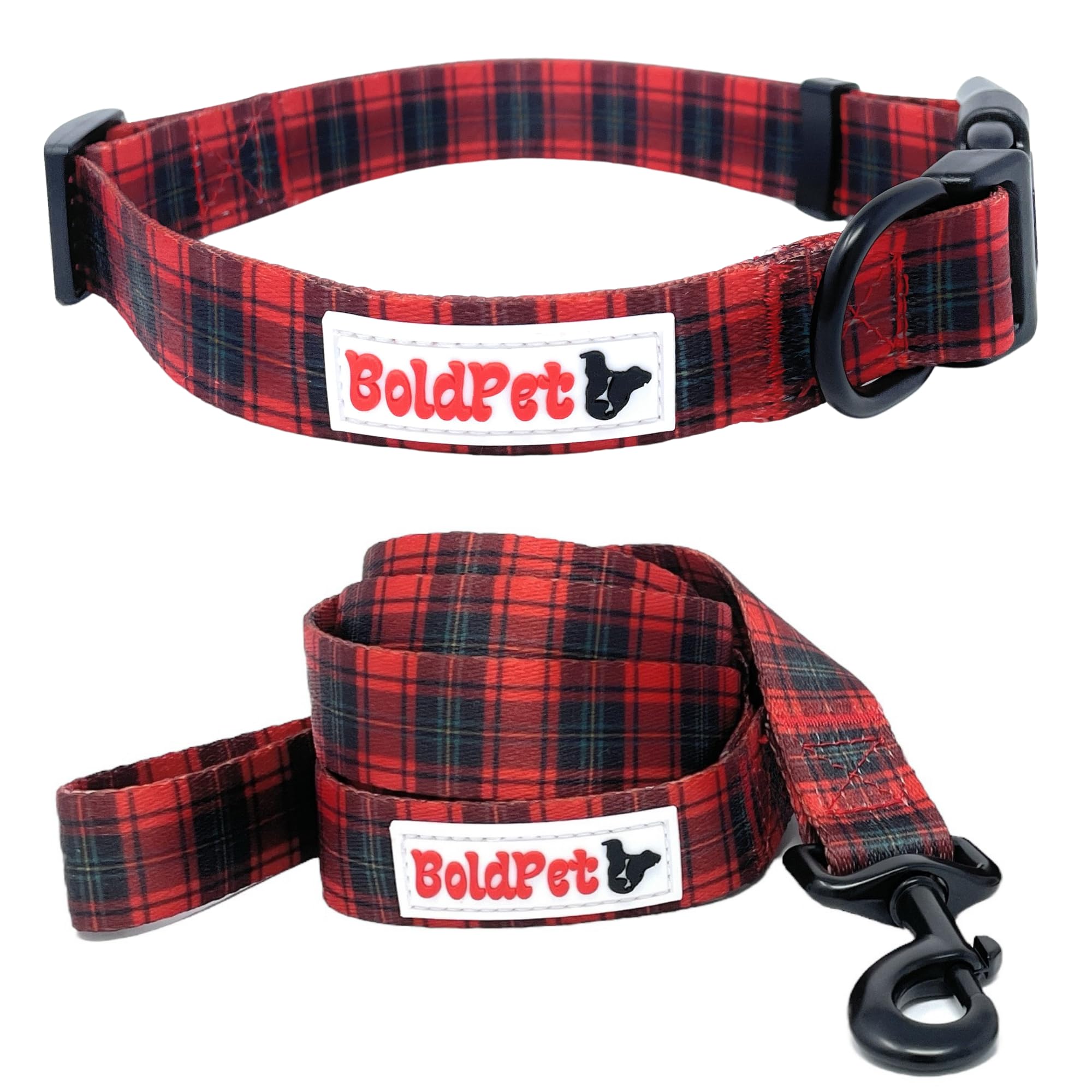 Boldpet Dog Collar And Leash Set - Durable Polyester Material -Adjustable Collar-Safe Metal Buckle-Cute Plaid Dog Leash And Coll