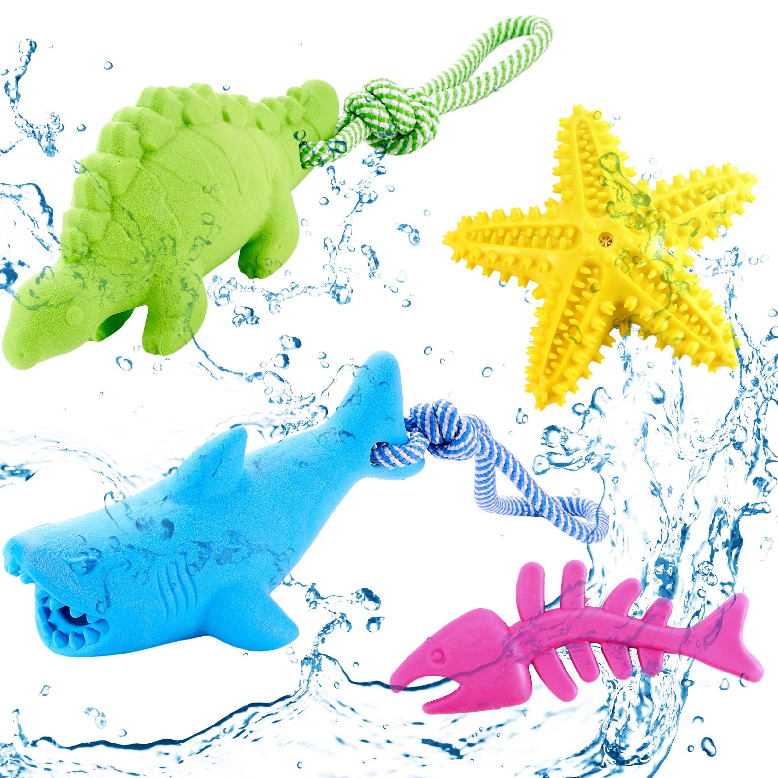 Winnerwhy 4 Pack Floating Dog Toys For Aggressive Chewers Summer Interactive Fetch Games Natural Teeth Cleaning For Small Medium