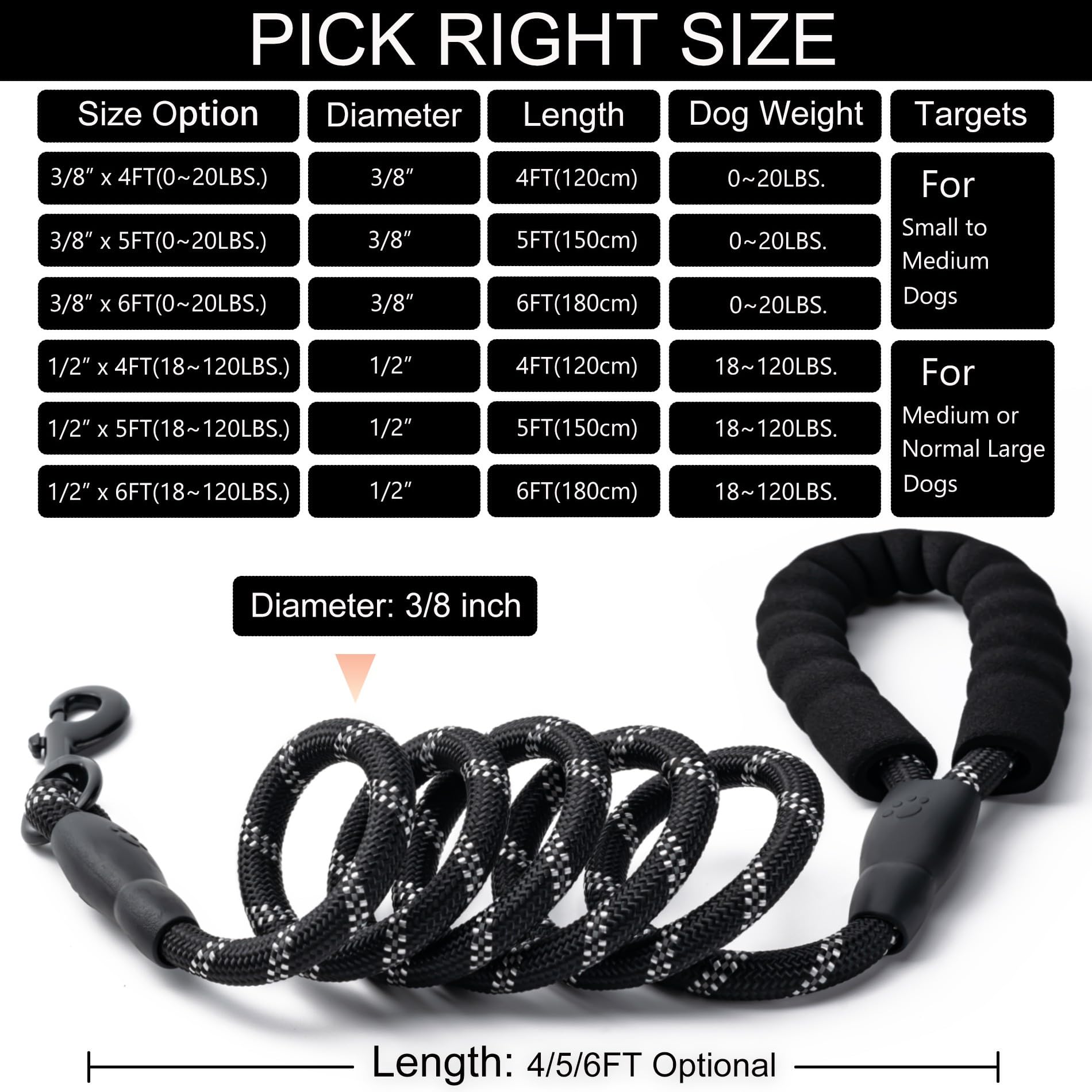 2 Pack Dog Leash, 4/5//6 Ft Heavy Duty Nylon Rope Pet Leashes With Comfortable Padded Handle, Reflective Dog Leashes For Small M