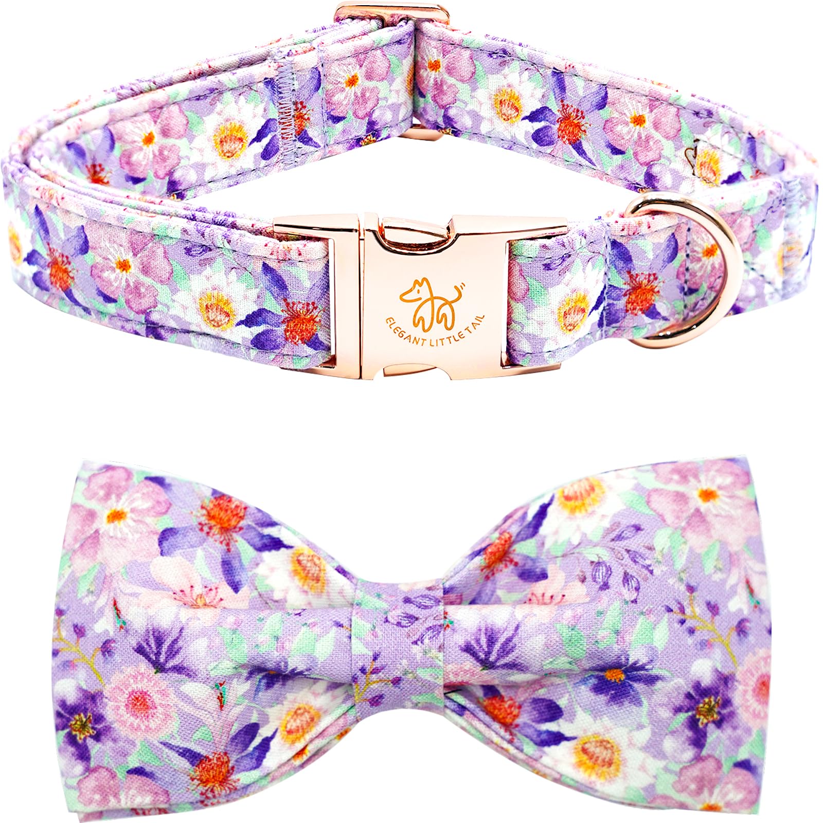 Elegant little tail Dog Collar, Rose Print Pet Collar Summer Dog Collar Durable Metal Buckle Dog Collars Cotton Pet Adjustable D