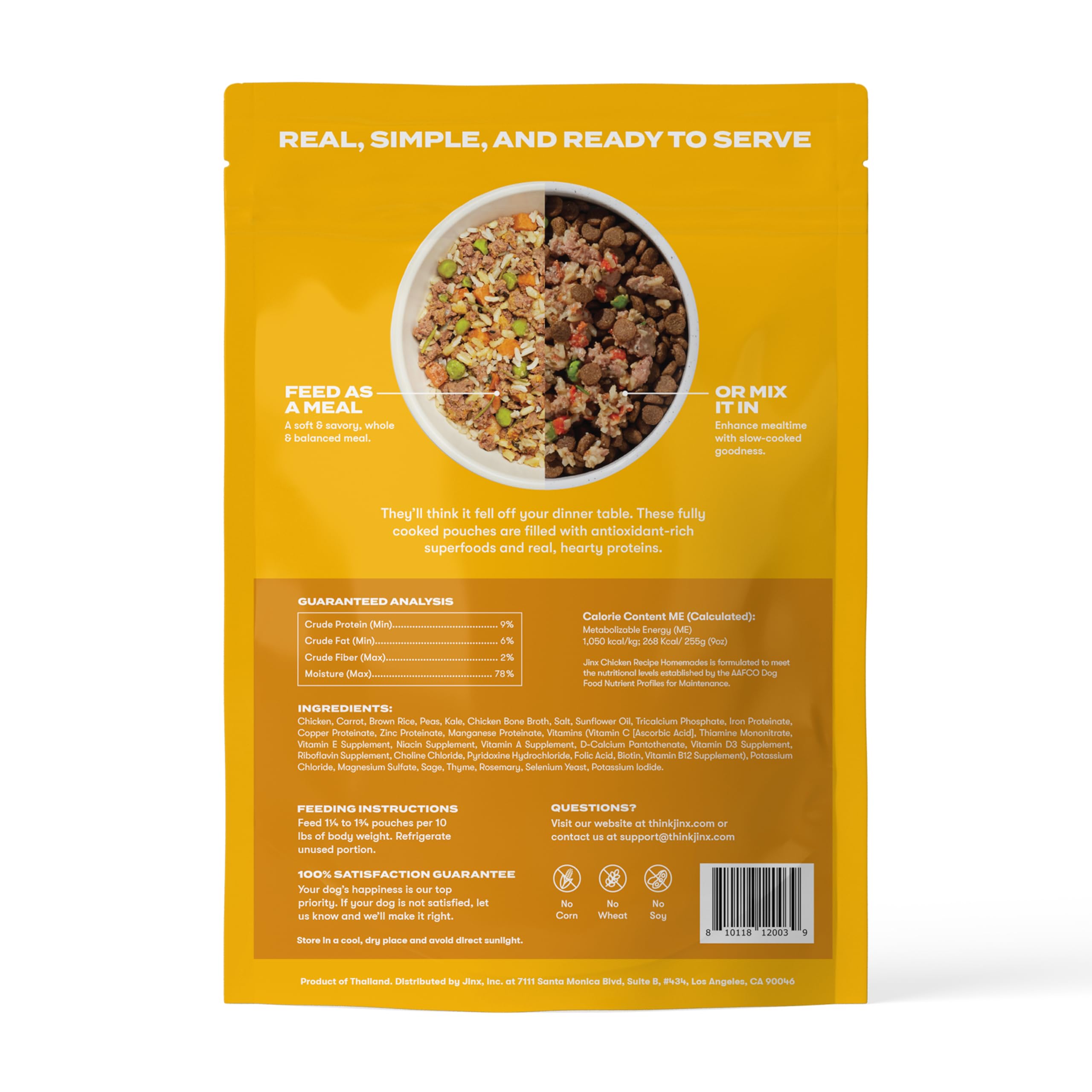 Jinx Chicken Wet Dog Food Topper, Mix with Dry Dog Food, Made with Real Chicken, Bone Broth & Brown Rice, No Fillers, Puppy, Adu
