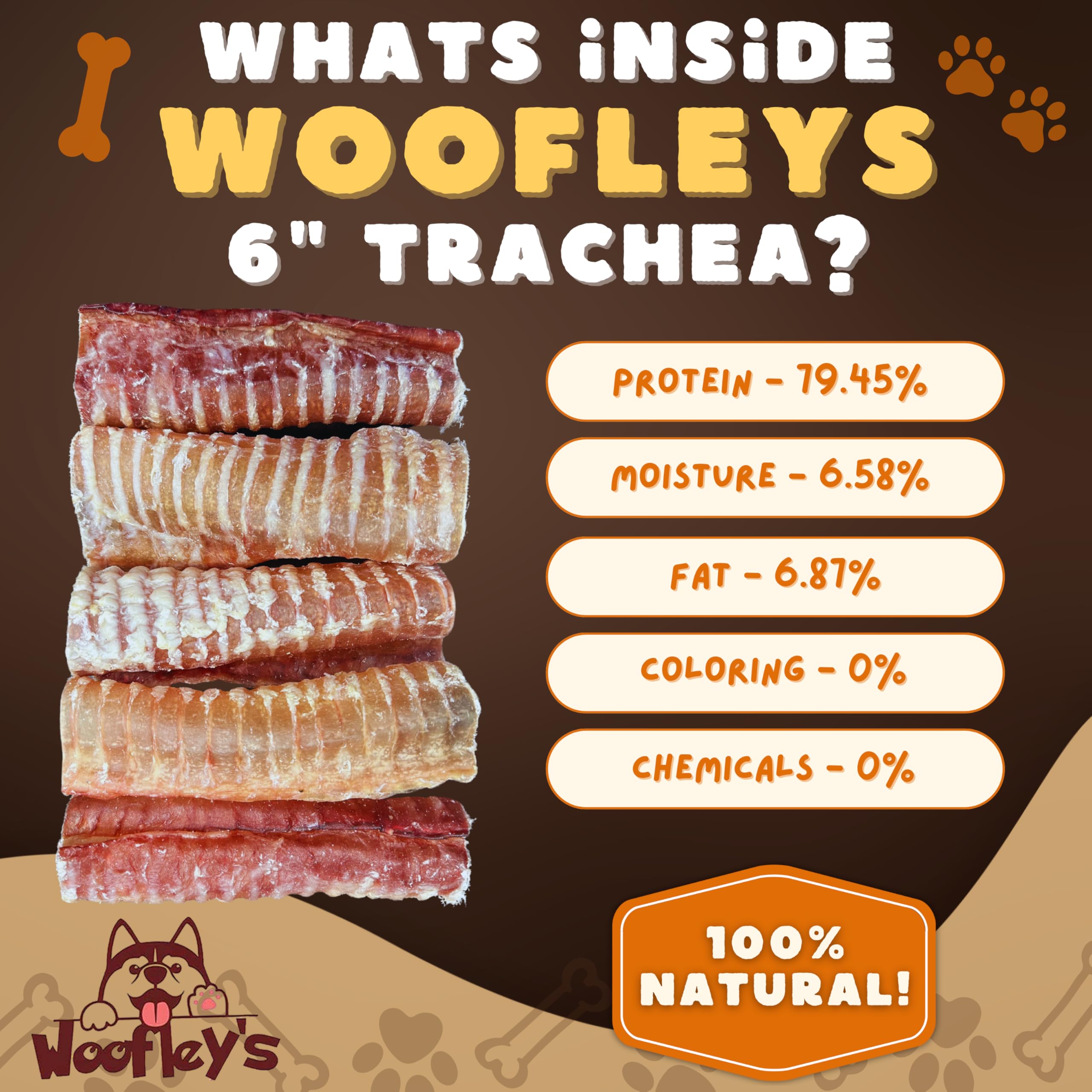 Woofleys Beef Trachea - (6 Inch 20 Pack) - Trachea Treats for Dogs - Natural Source of Glucosamine and Chondrotin for Joint Hea