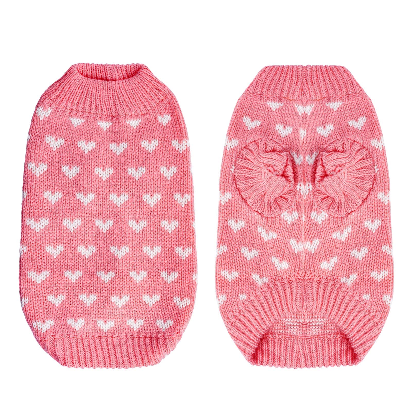 Dxhycc Dog Knitted Sweater Heart Puppy Sweater Warm Soft Pet Holiday Clothes For Small Cats And Dogs (Pink, S)