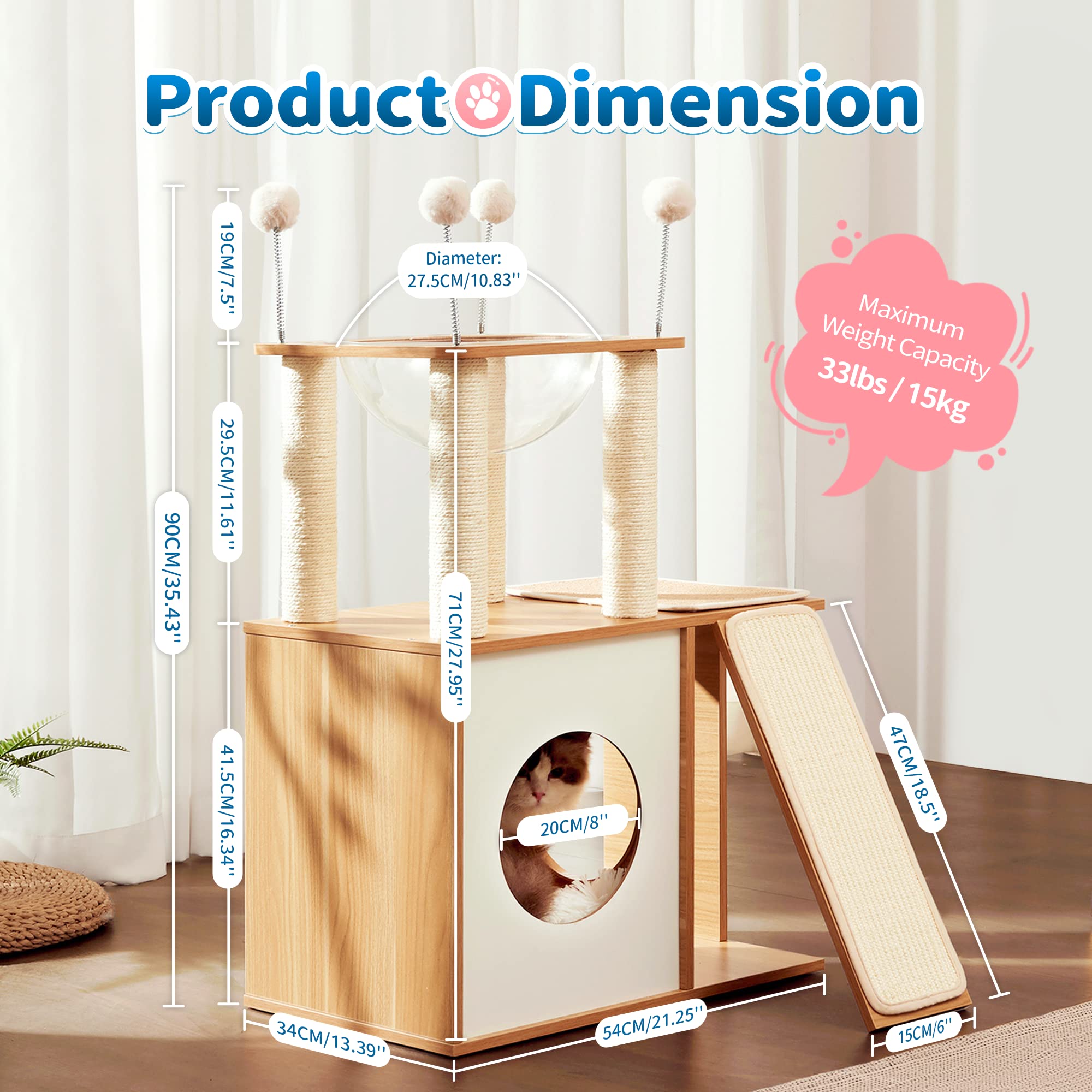 Made4Pets Cat Tree for Indoor Cats, Modern Cat Tower Tall for Large Cats Kitten, Wood Kitty Condo Climbing Furniture Heavy Duty,