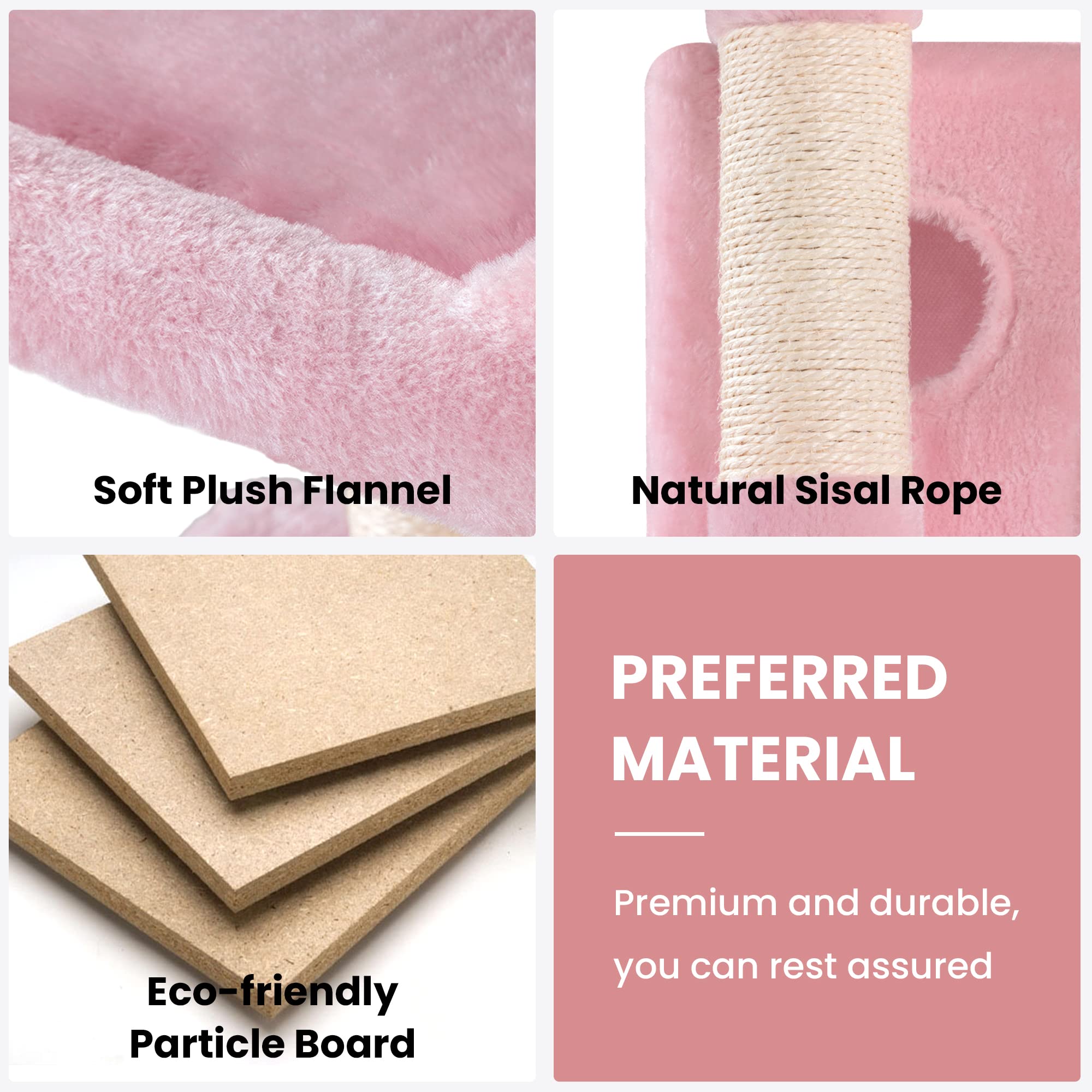 Sha Cerlin 68 Inches Multi-Level Large Cat Tree For Large Cats/Big Cat Tower With Cat Condo/Cozy Plush Cat Perches/Sisal Scratching Posts And Hammocks/Cat Activity Center Play House, Pink