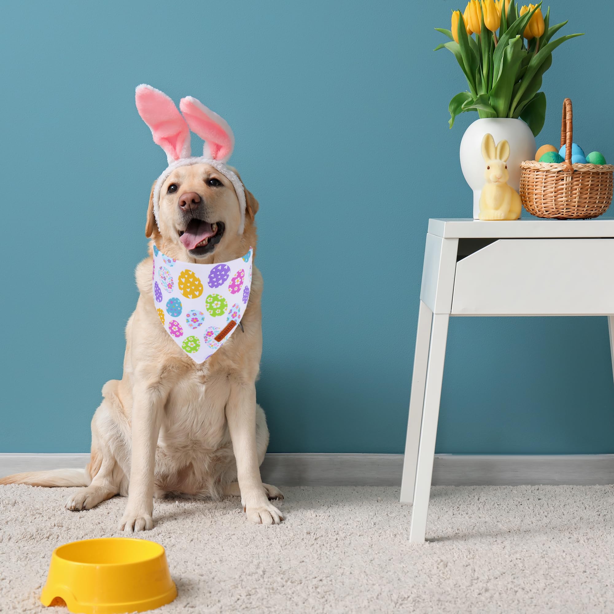 Adoggygo Easter Dog Bandana, Egg Rabbit Carrot Pet Scarf, Premium Durable Fabric, White Orange Easter Bandanas For Extra Large D