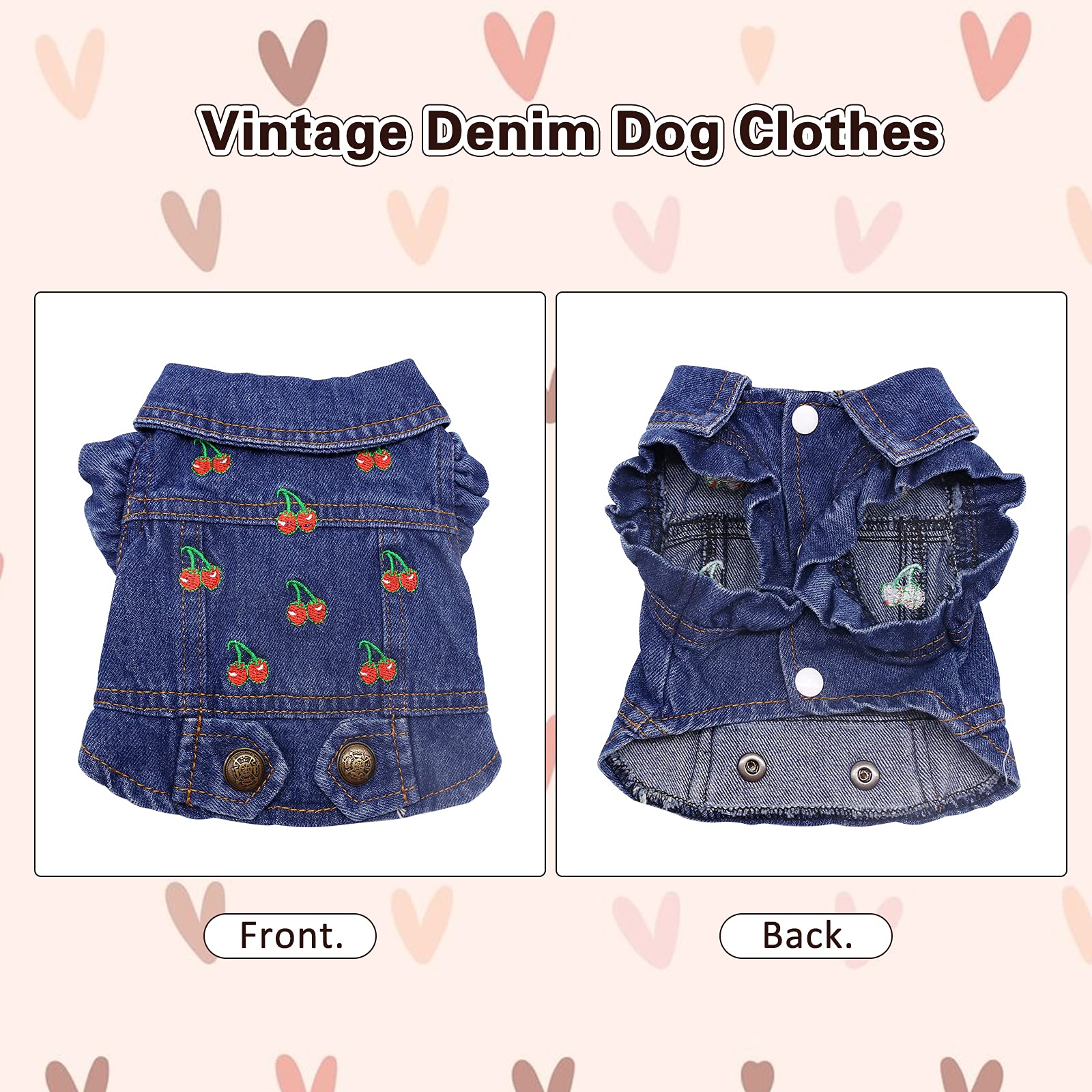 Sild Pet Clothes Dog Jeans Jacket Cool Blue Denim Coat Small Medium Dogs Lapel Vests Classic Puppy Hoodies (M, Cherry)