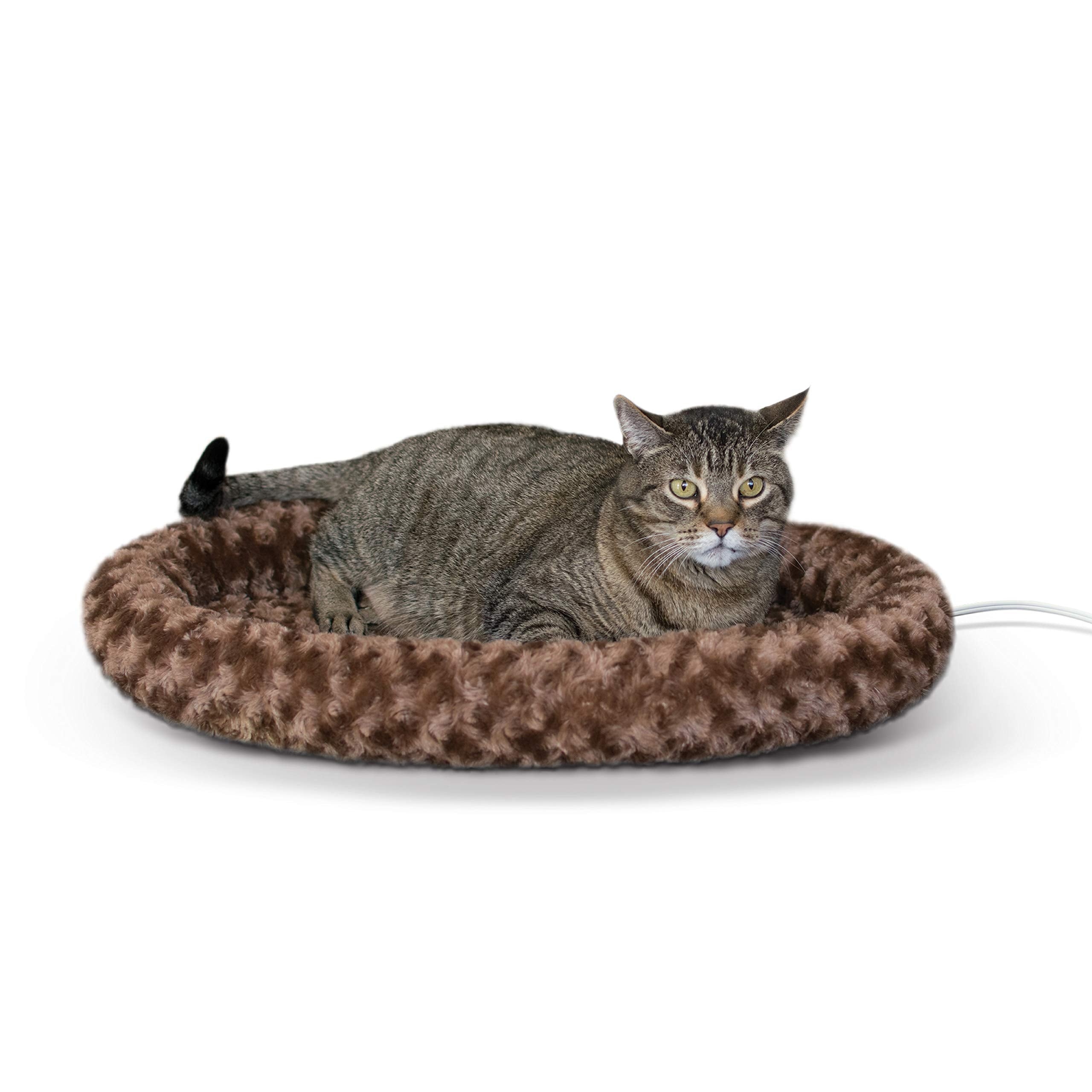 K&H Pet Products Bolster Heated Cat Bed for Indoor Cats, Thermo-Kitty Fashion Splash Orthopedic Foam Heated Pet Bed for Large Ca