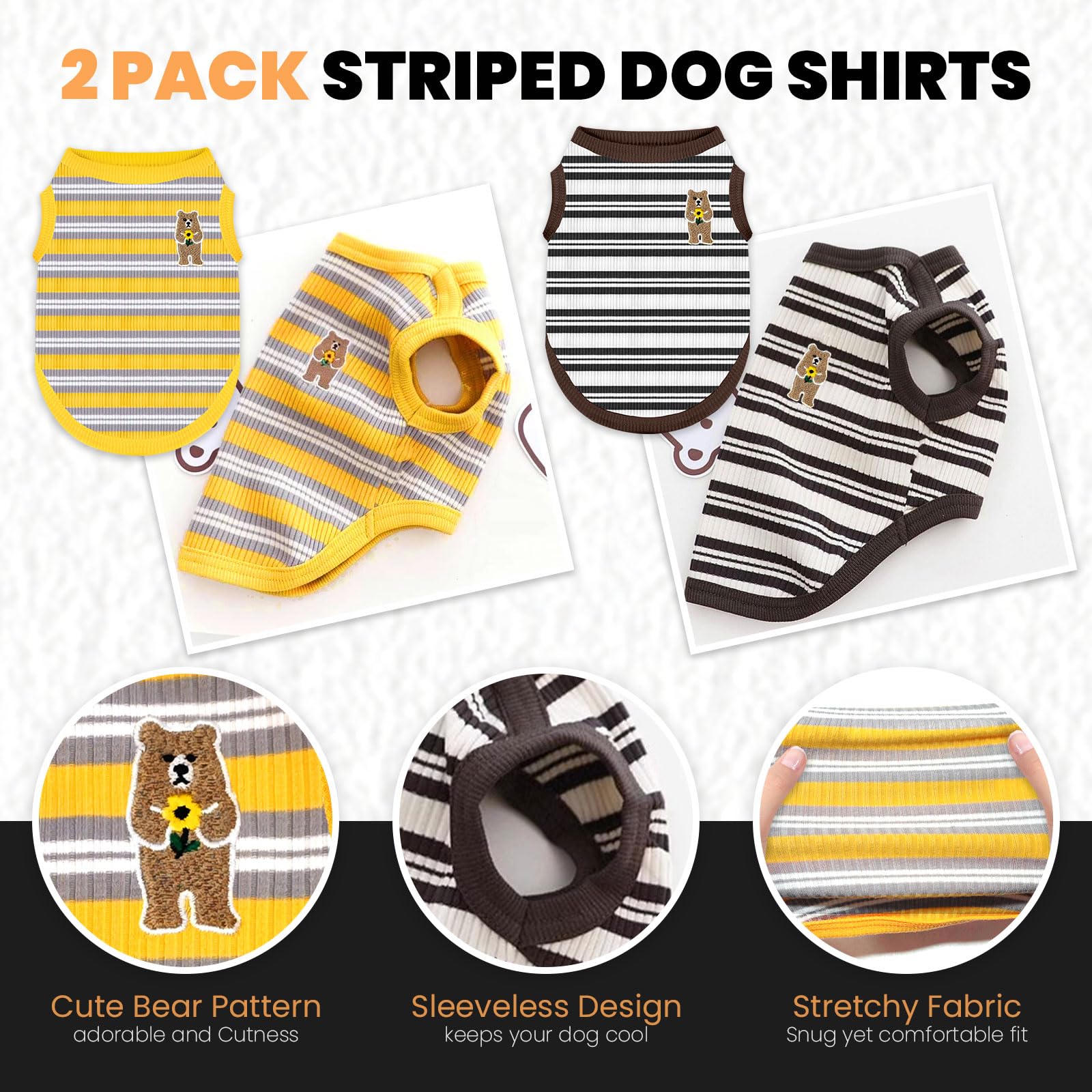 Abrrlo 2 Pack Striped Small Dog Shirt Summer Dog Clothes For Boys Girls Cat Tees Outfits Sleeveless Stretchy Puppy Tshirts Light