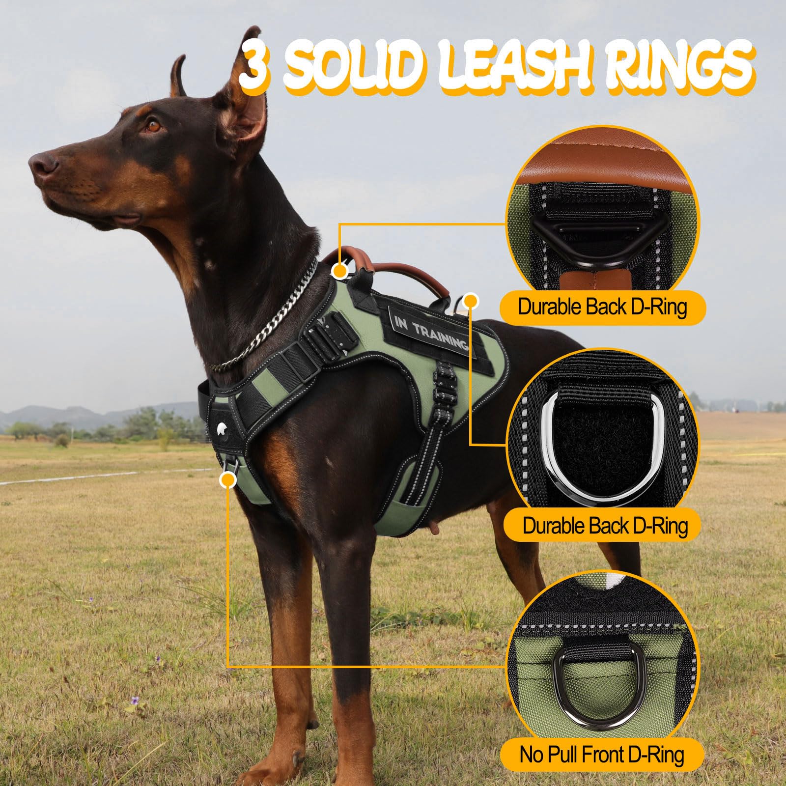 Tactical Dog Harness - HEYCAHVA Service Dog Vest Full Metal Buckles for Medium Large Dogs Reflective No Pull Dog Harnesses Vest