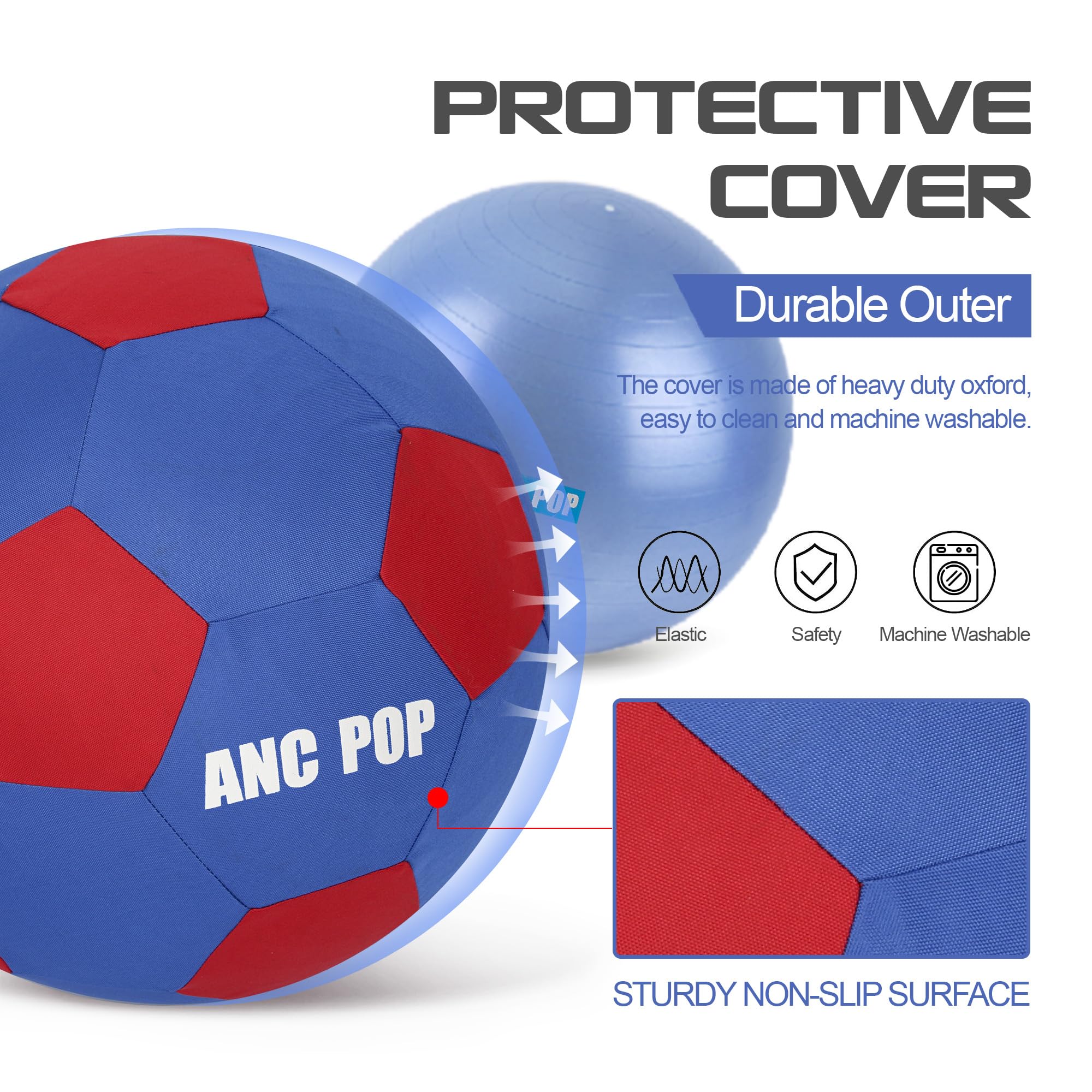 Anc Pop Herding Ball For Dogs Horse Ball & Cover 25'' For Horses Large With Hand Pump For Play, Blue And Red