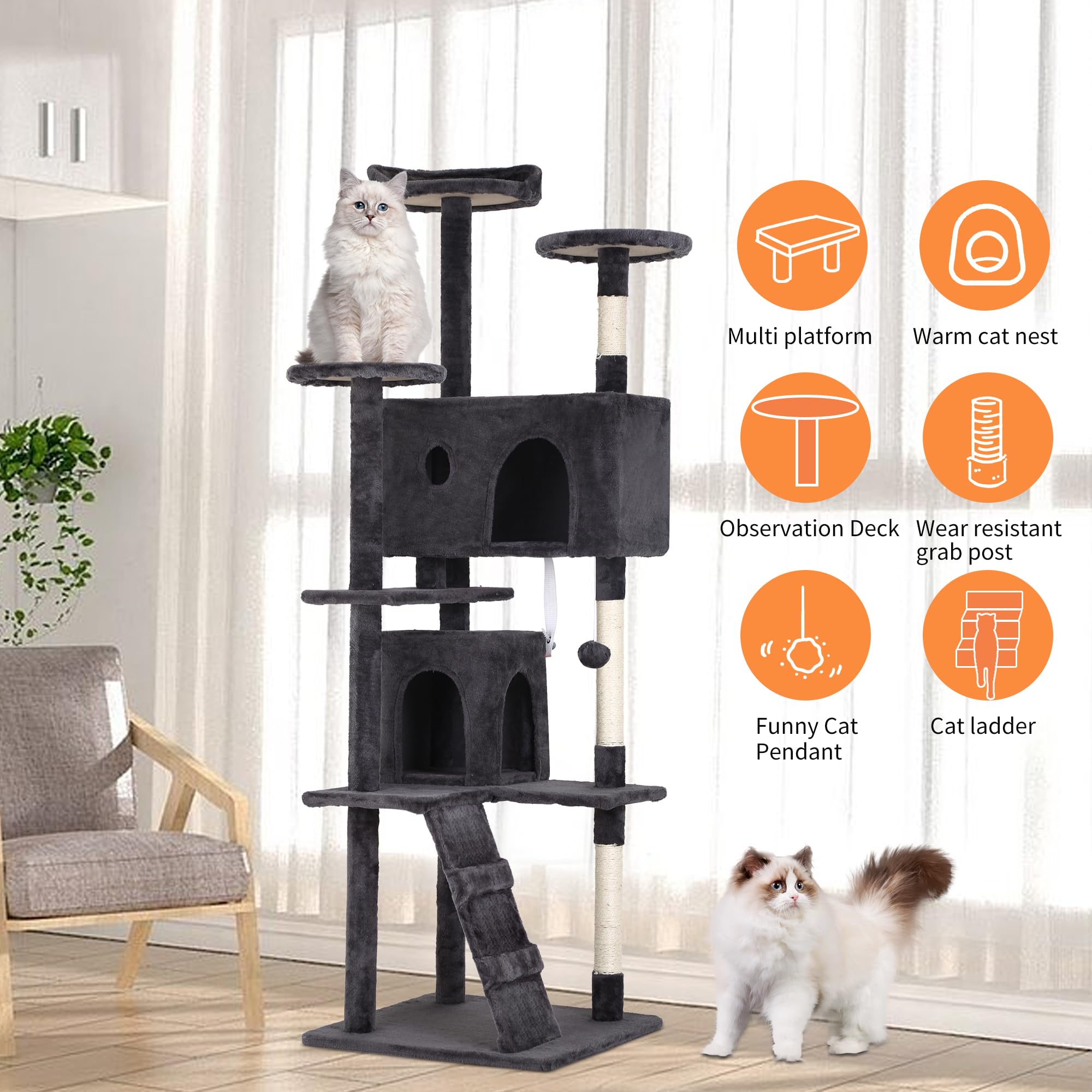 Bestpet 70In Cat Tree Tower For Indoor Cats,Multi-Level, Furniture Activity Center With Scratching Posts Stand House Cat Condo W