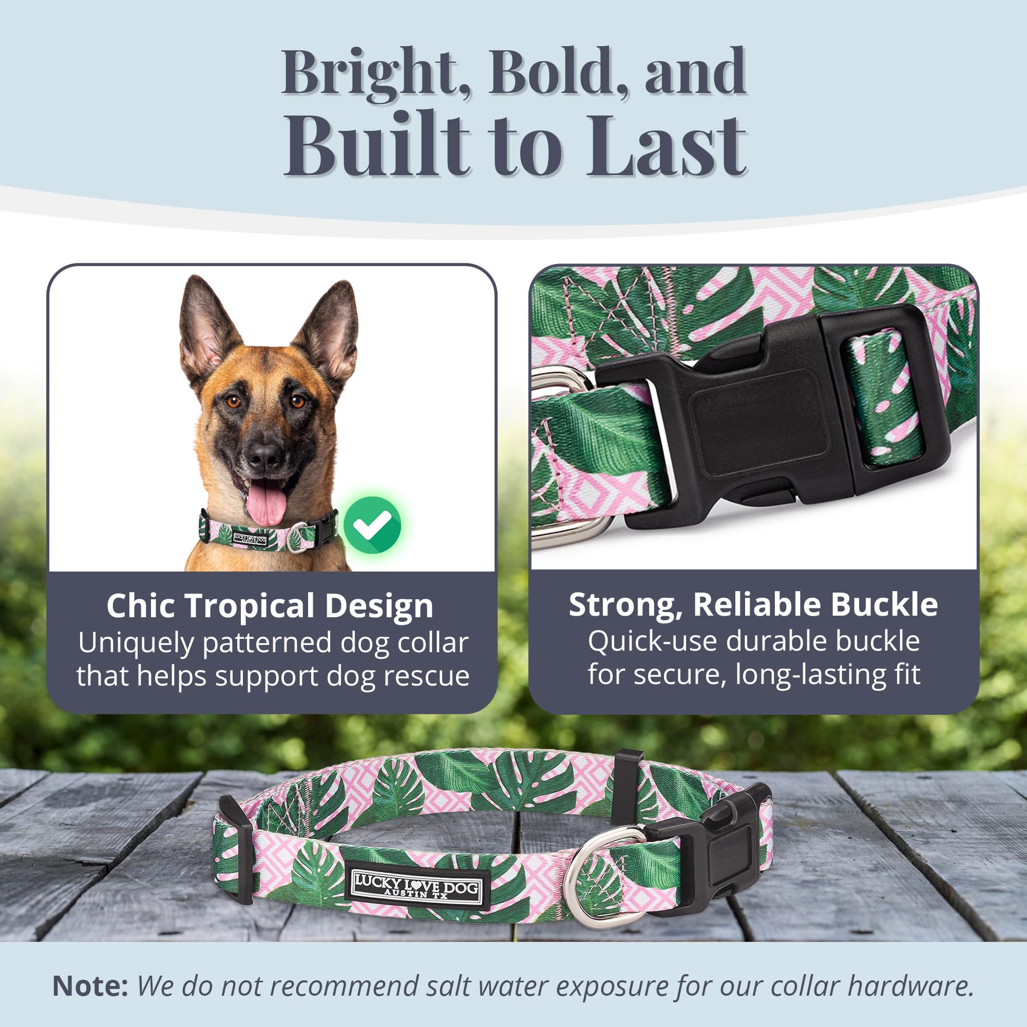 Lucky Love Dog, Tropical Dog Collar For Female Male Dogs, Comfortable & Soft, Vivid Pink Dog Collar - (Large, Laguna Collar)