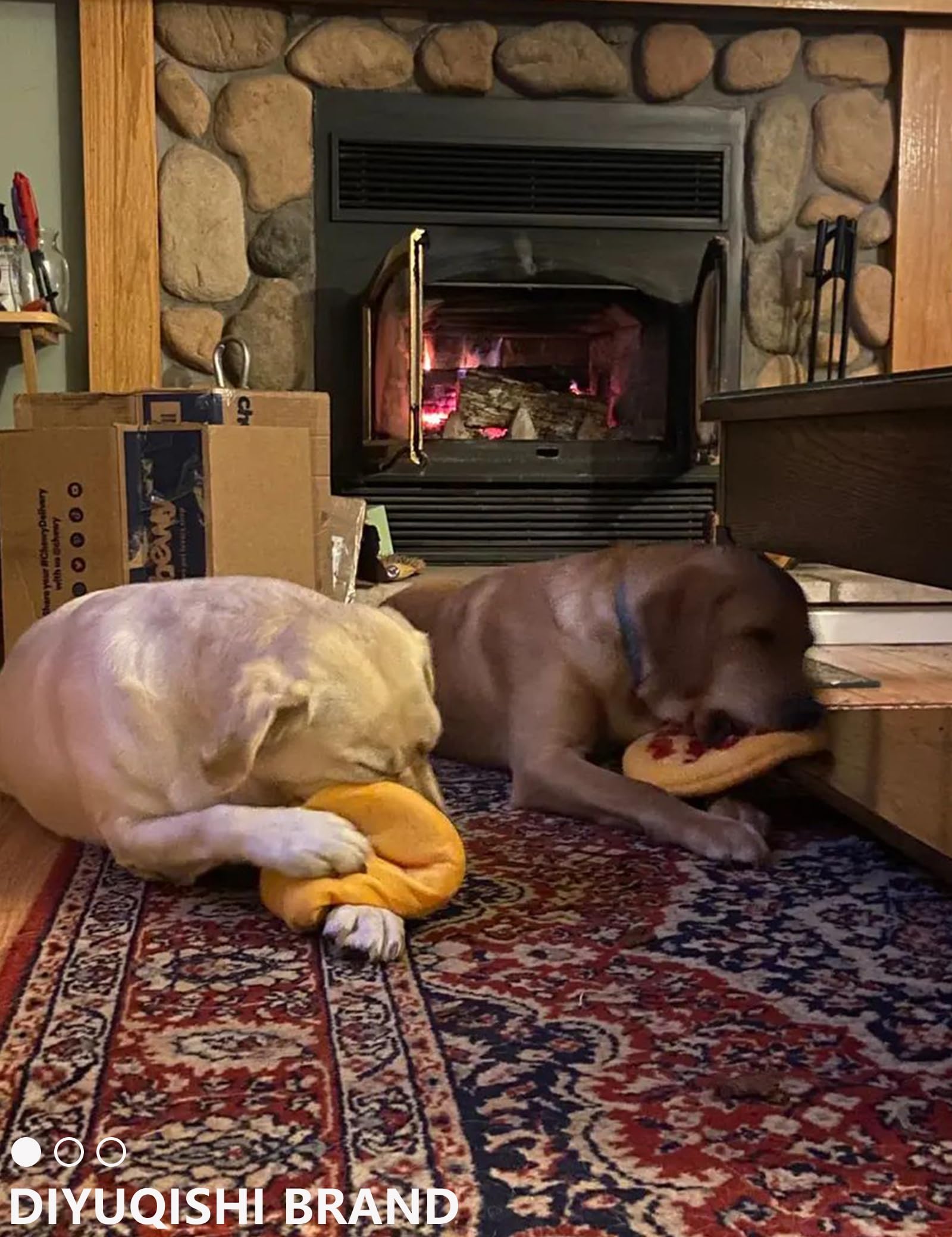 Diyuqishi 2-Pack Puppy Chew Toys - Cute Squeaky Pizza & Bone For Teething Small Dogs, Soft & Sturdy Playtime Fun (7.4'' - 9.5'',