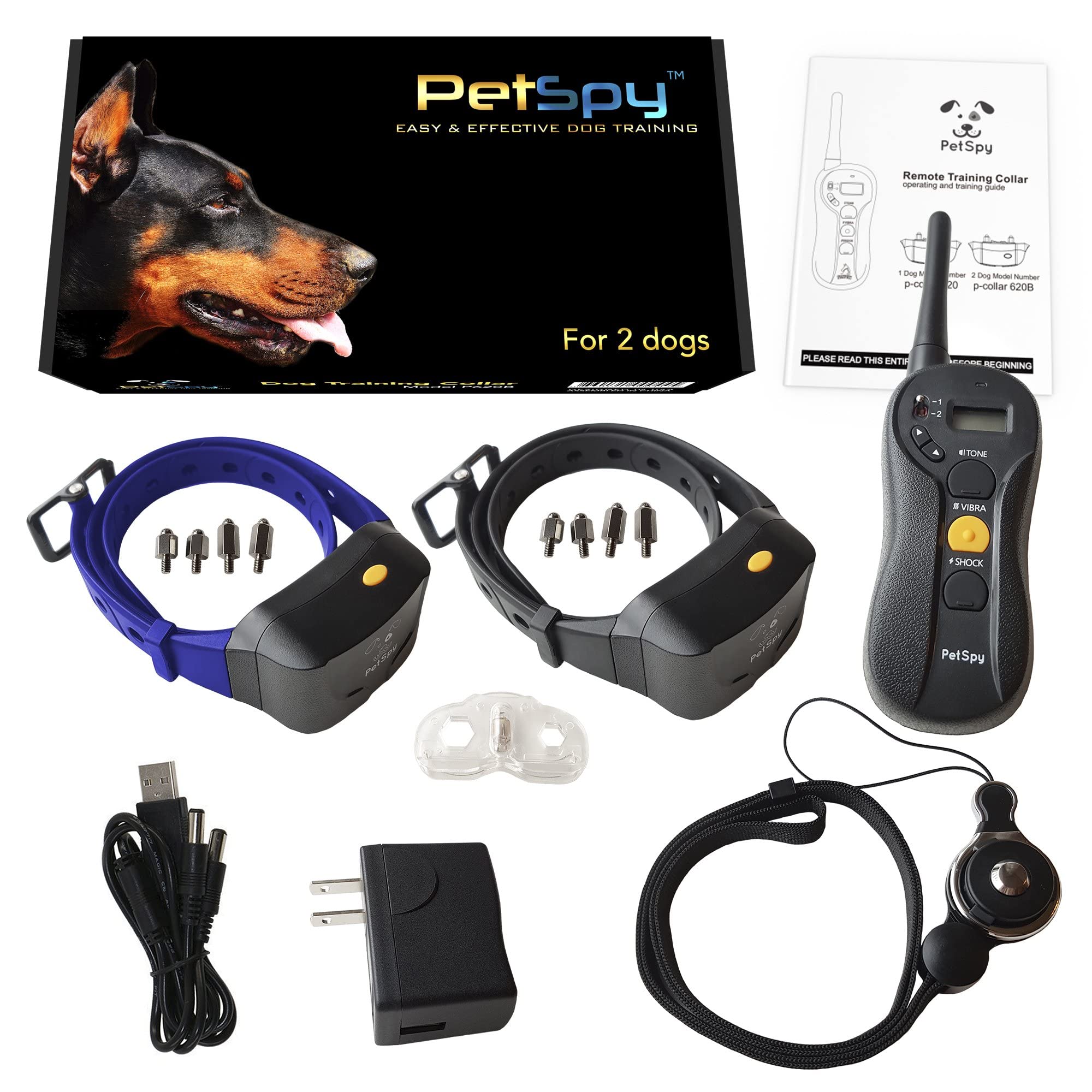 Petspy P620 Dog Training Shock Collar For Dogs With Vibration, Electric Shock, Beep; Rechargeable And Waterproof Remote Trainer