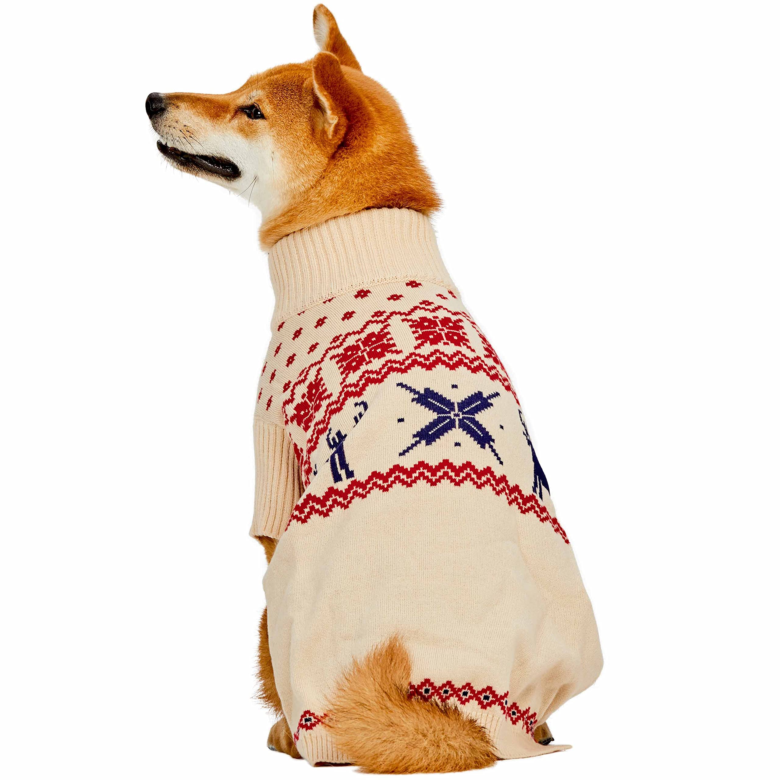 Blueberry Pet Christmas Reindeer And Snowflake Dog Sweater In Light Beige, Back Length 14', Pack Of 1 Clothes For Dogs