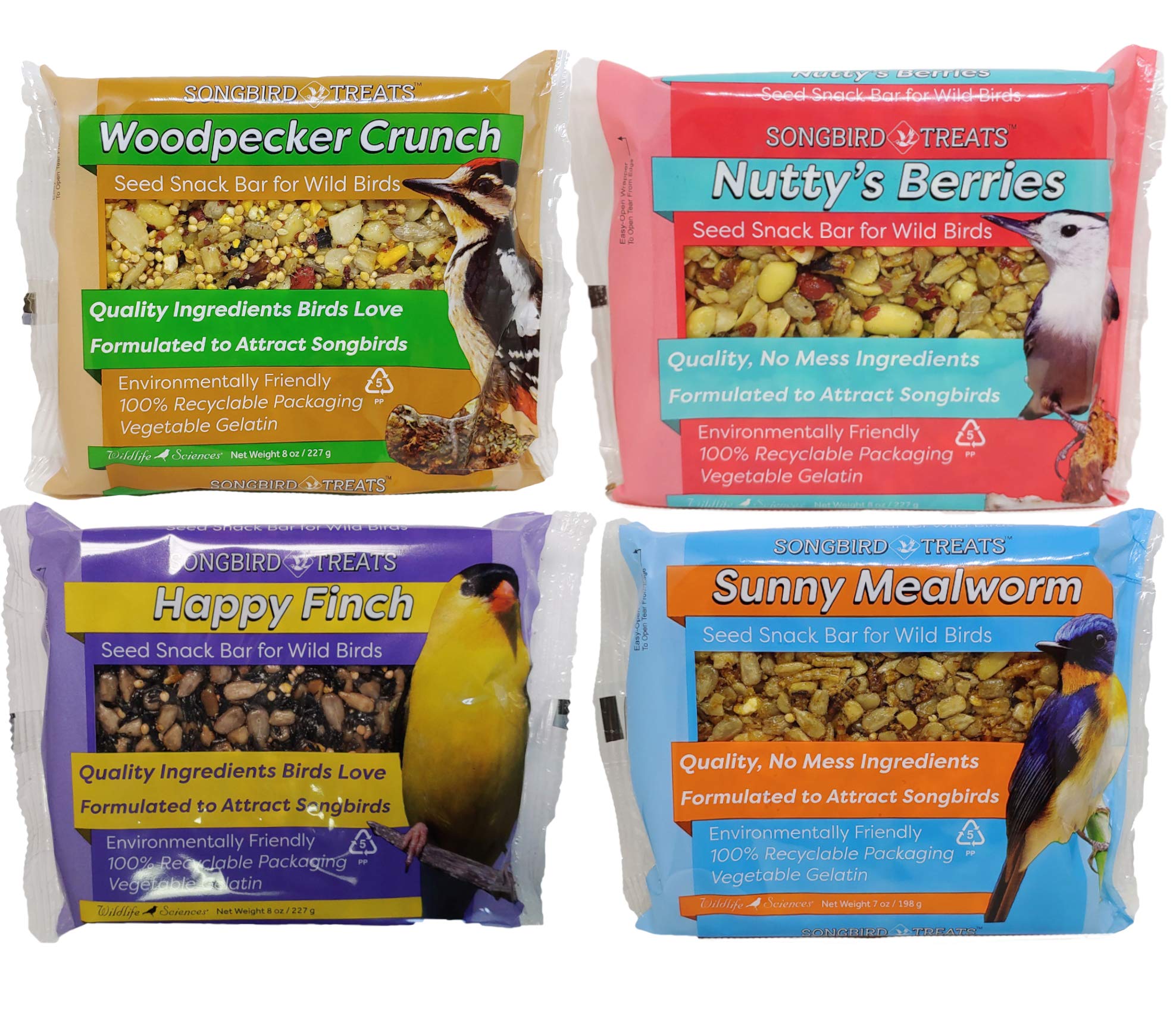 Songbird Treats Seed Cake Variety 4 Pack of Seed Cakes | 8 oz Bird Seed Cakes for Wild Birds