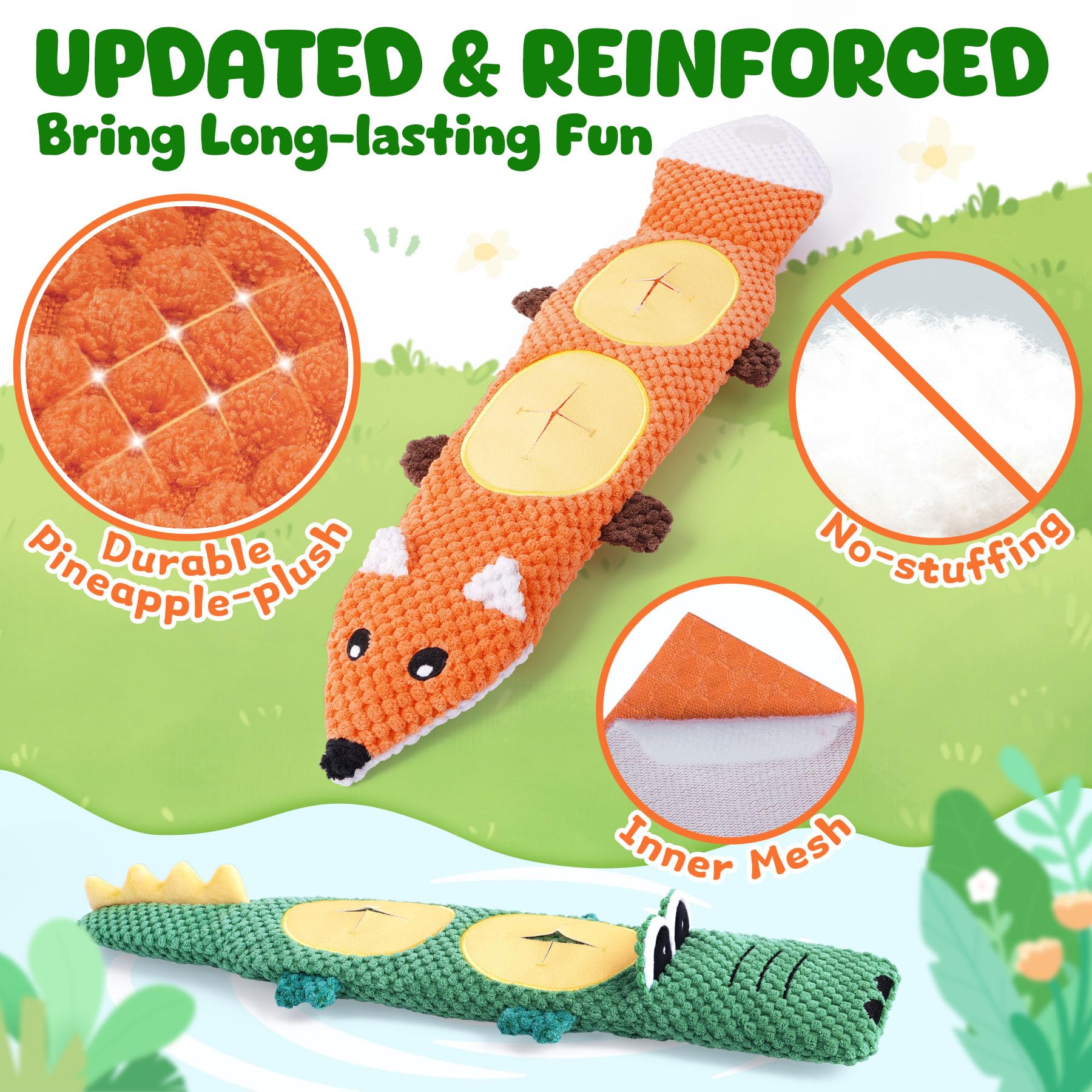 XIUGOAL Dog Toys for Aggressive Chewers, 2 Pack No Stuffing Interactive Dog Toys for Boredom and Teething, Squeaky Chew Toy for