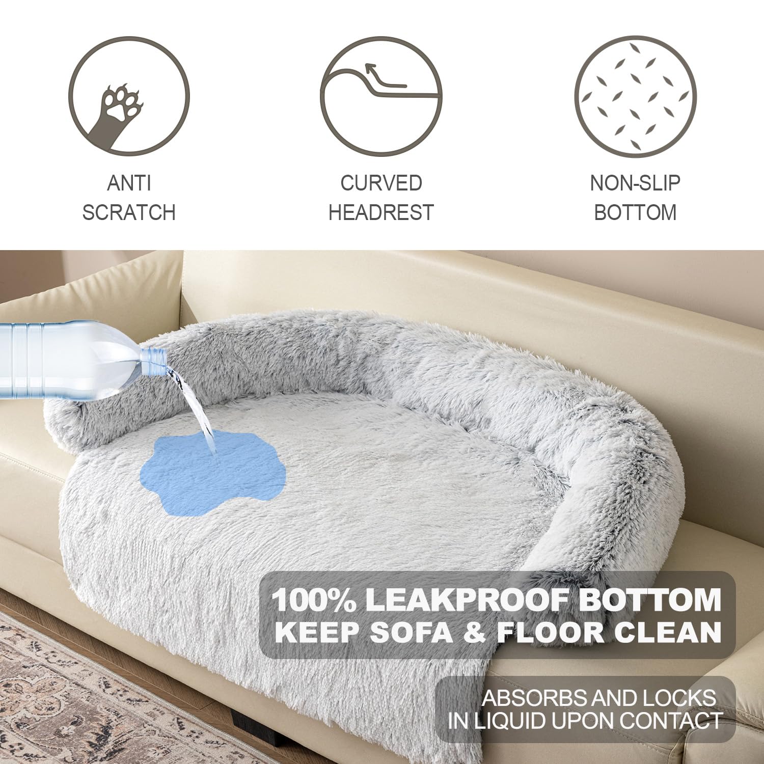Tinaco Luxurious Calming Dogs/Cats Bed Mats, Washable Removable Couch Cover, Plush Long Fur Mat For Pets, Waterproof Lining, Per