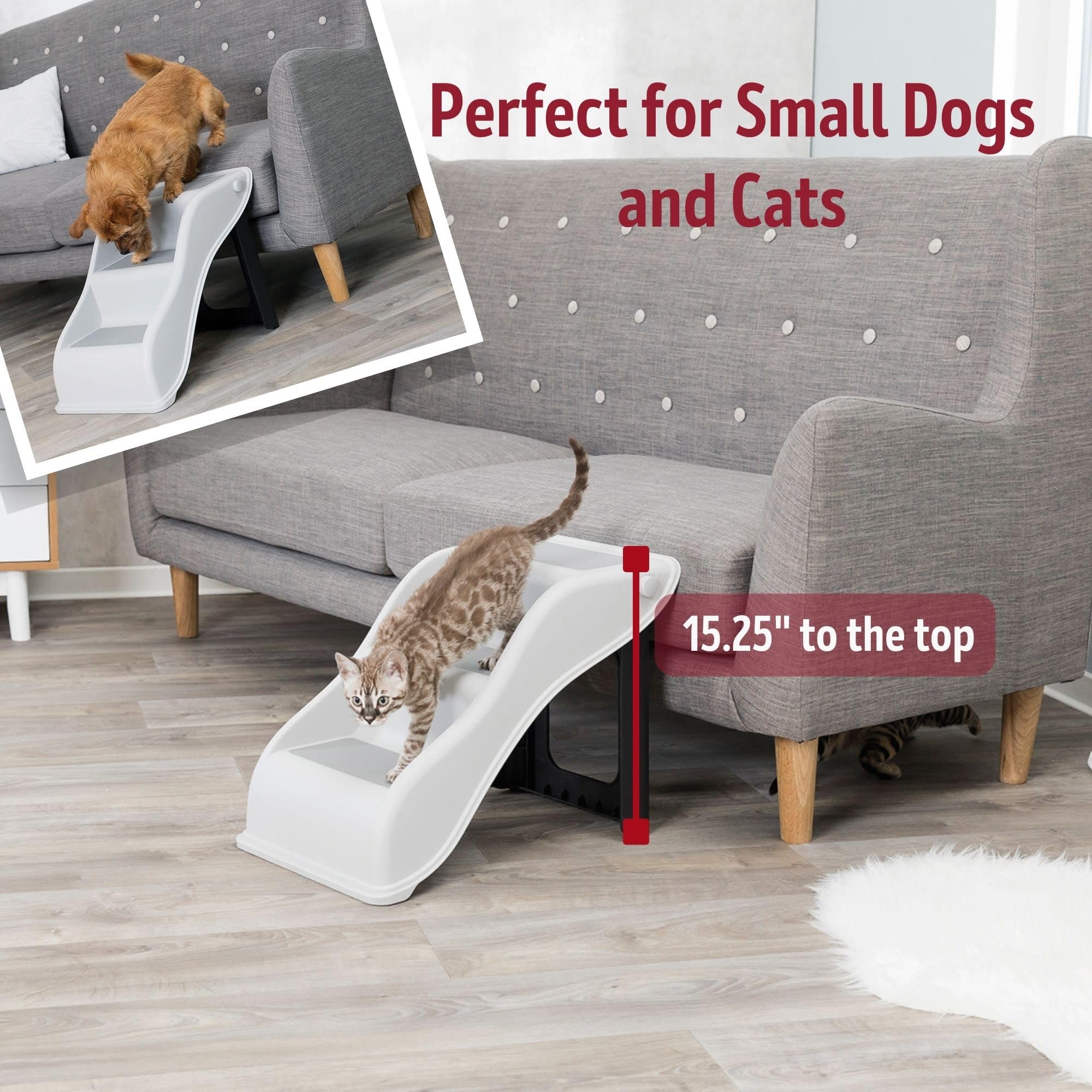 Trixie 3 Step Pet Stairs, Lightweight And Collapsible, Easy To Store, Non-Slip Treads, Gray