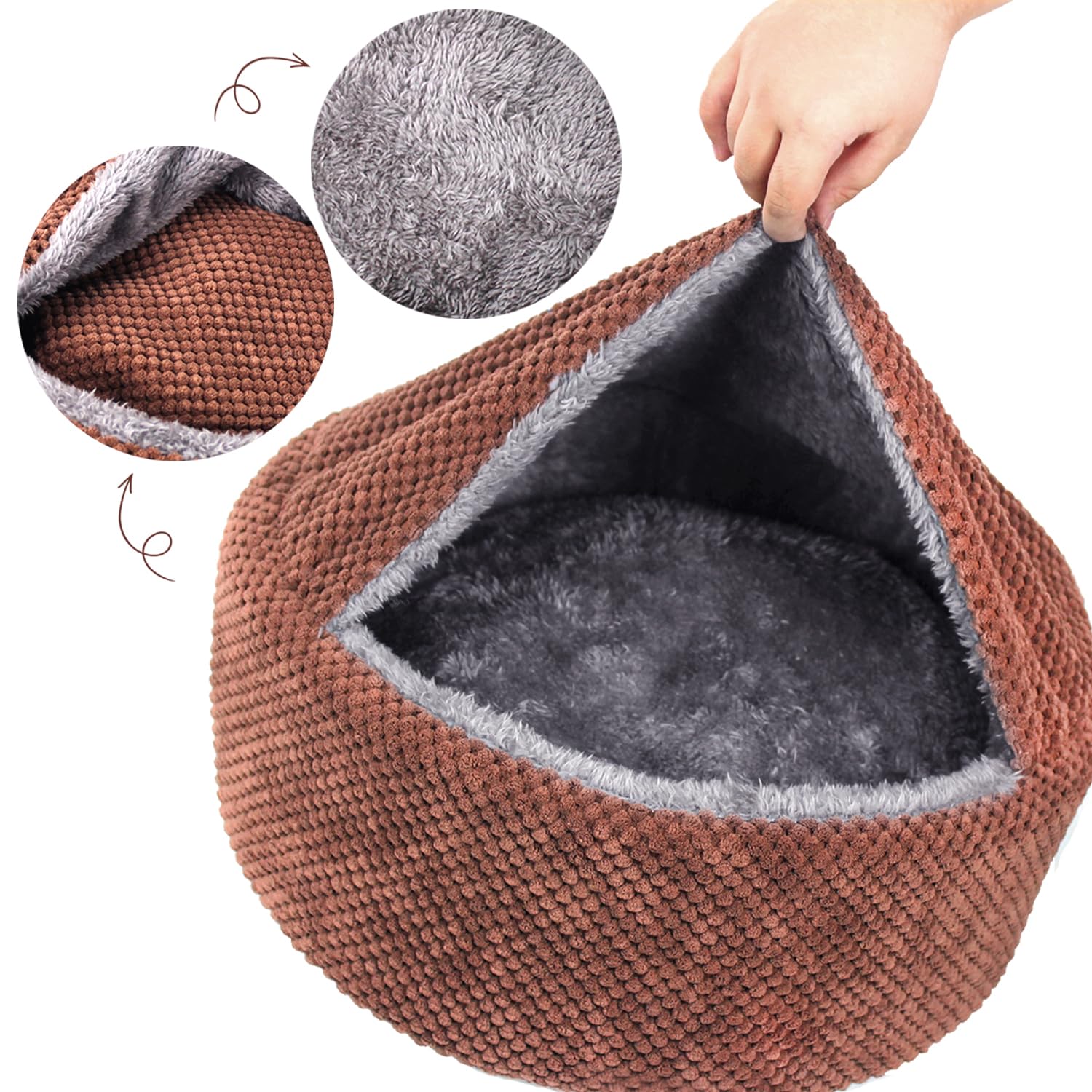 Winsterch Washable Cat Bed - Round Soft, Cozy & Warming For Indoor Cats. Calming Kitten Pet Bed. Small Pet Covered Cat Cave Beds