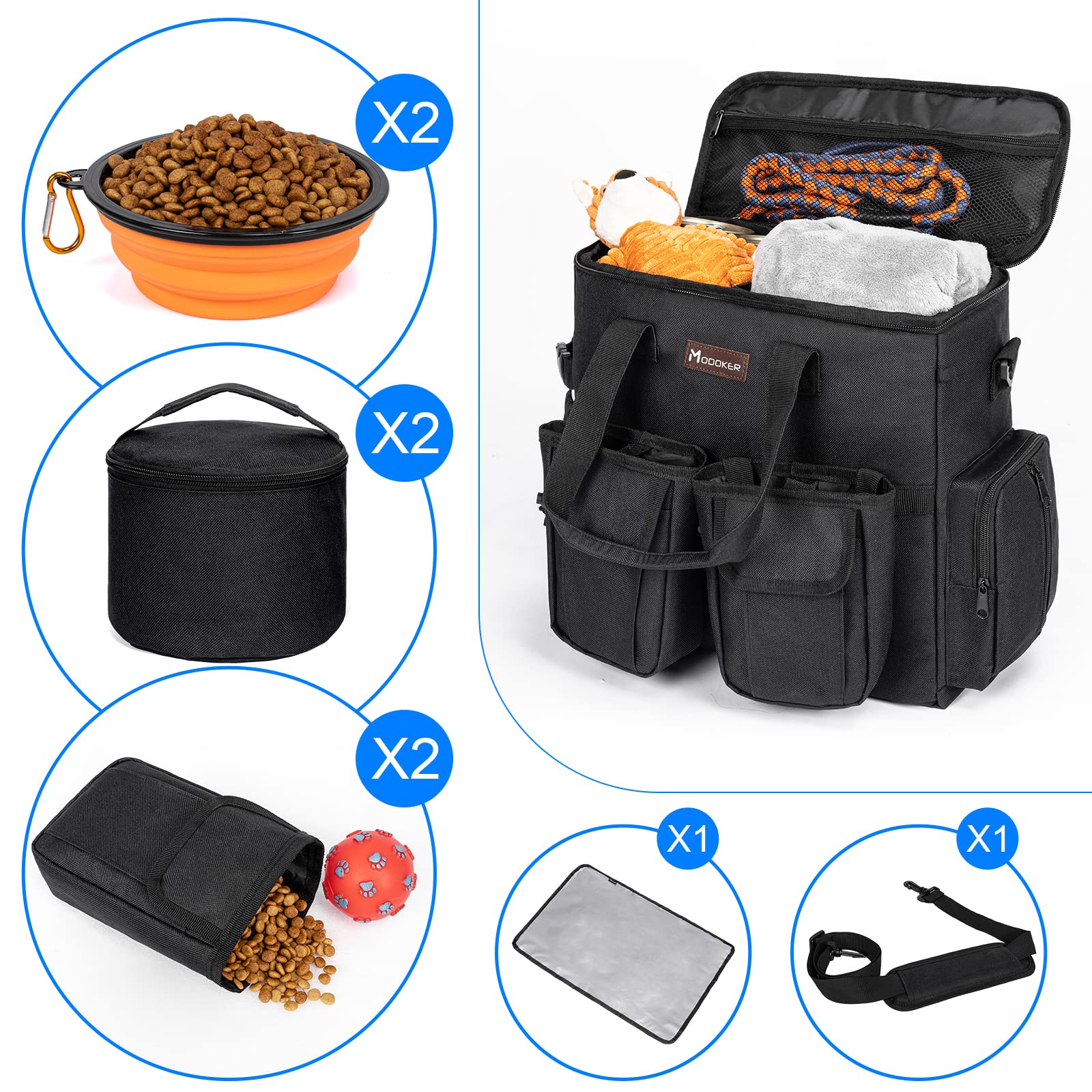 Dog Travel Bag, Airline Approved Pet Travel Bag with 2 Dog Treat Training Pouches for Weekend Pet Travel Supplies & Accessories,