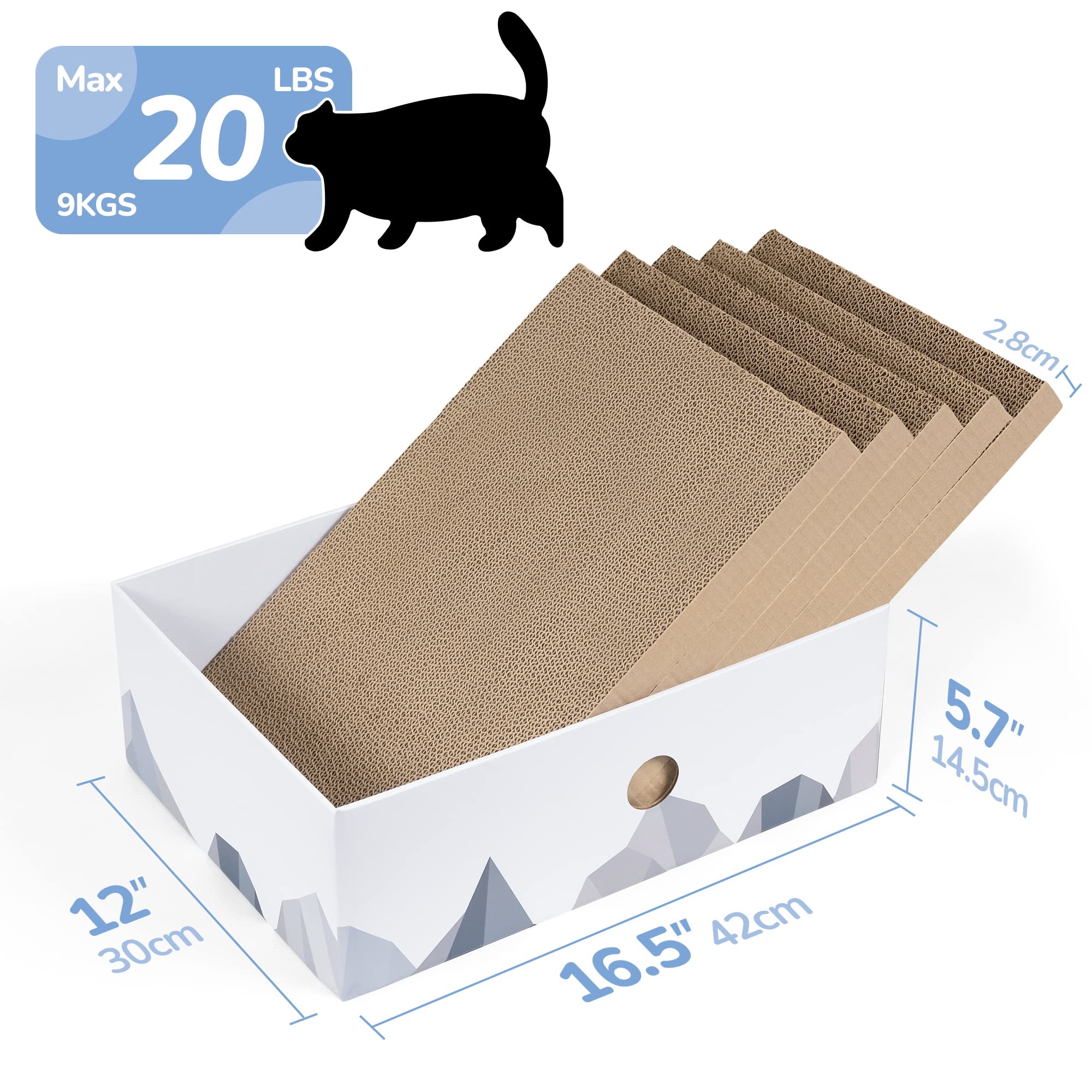 Conlun Cat Scratcher Box with Cat Scratching Pad, Cardboard Lounger Heavy-Duty Double-Sided Cardboard Cat Scratcher, Cat Bed for
