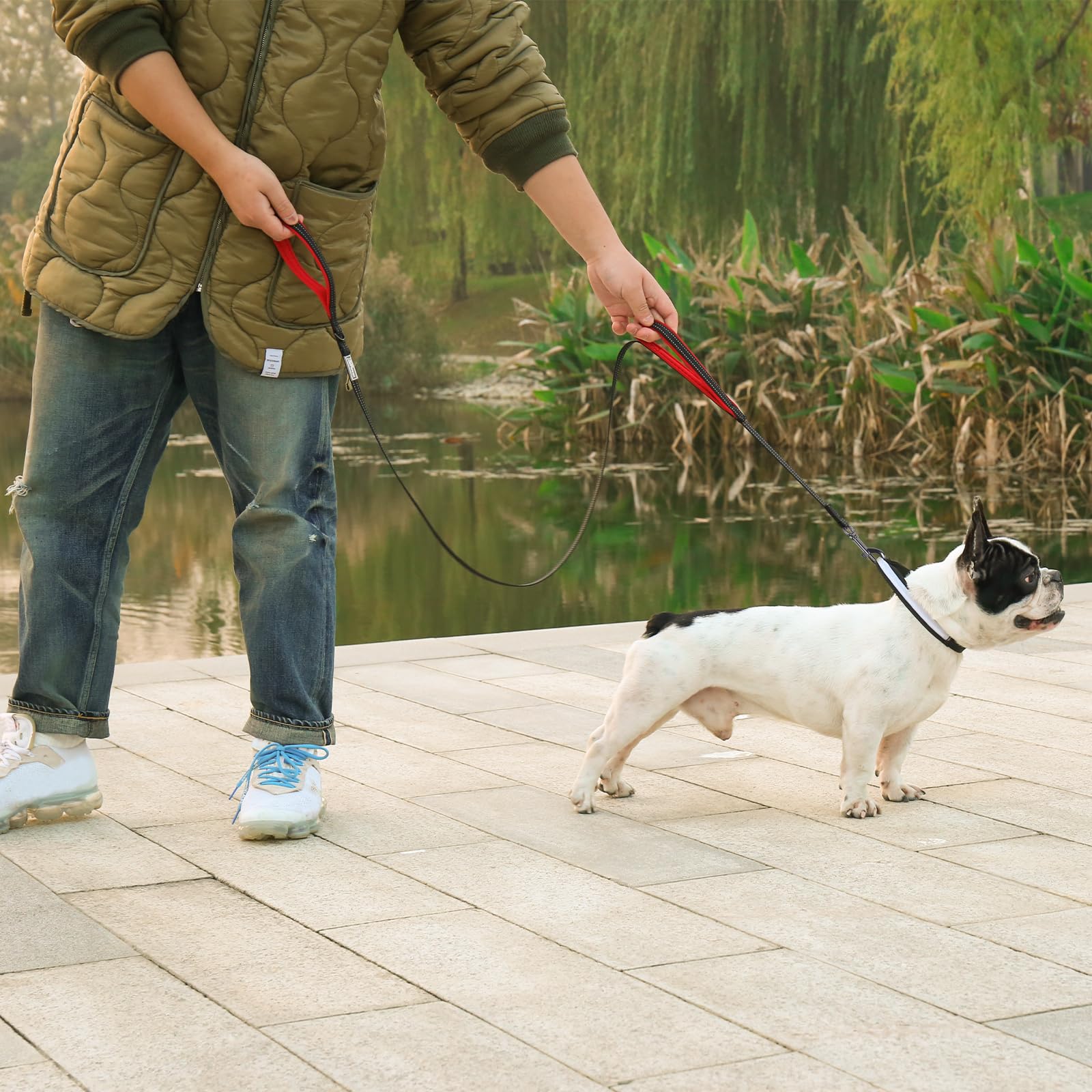 Vivaglory Traffic Handle Dog Leash, Two Padded Soft Handles Dog Leash, Strong Reflective & Metal Hook Training Dog Lead, Blue