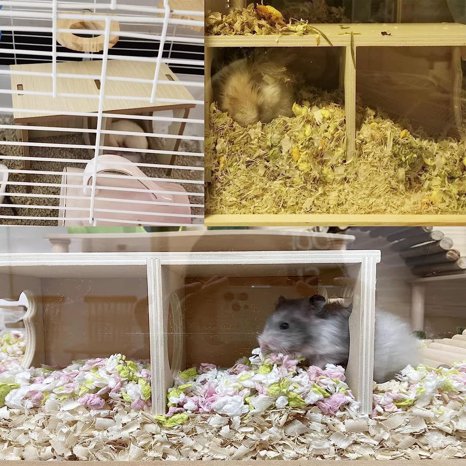 Hamiledyi Wooden Hamsters 2-Chamber Hideout-Tunnel Multi Chamber Exploring Toy Hamster Exploring Labyrinth Tunnel Toy for Hamste