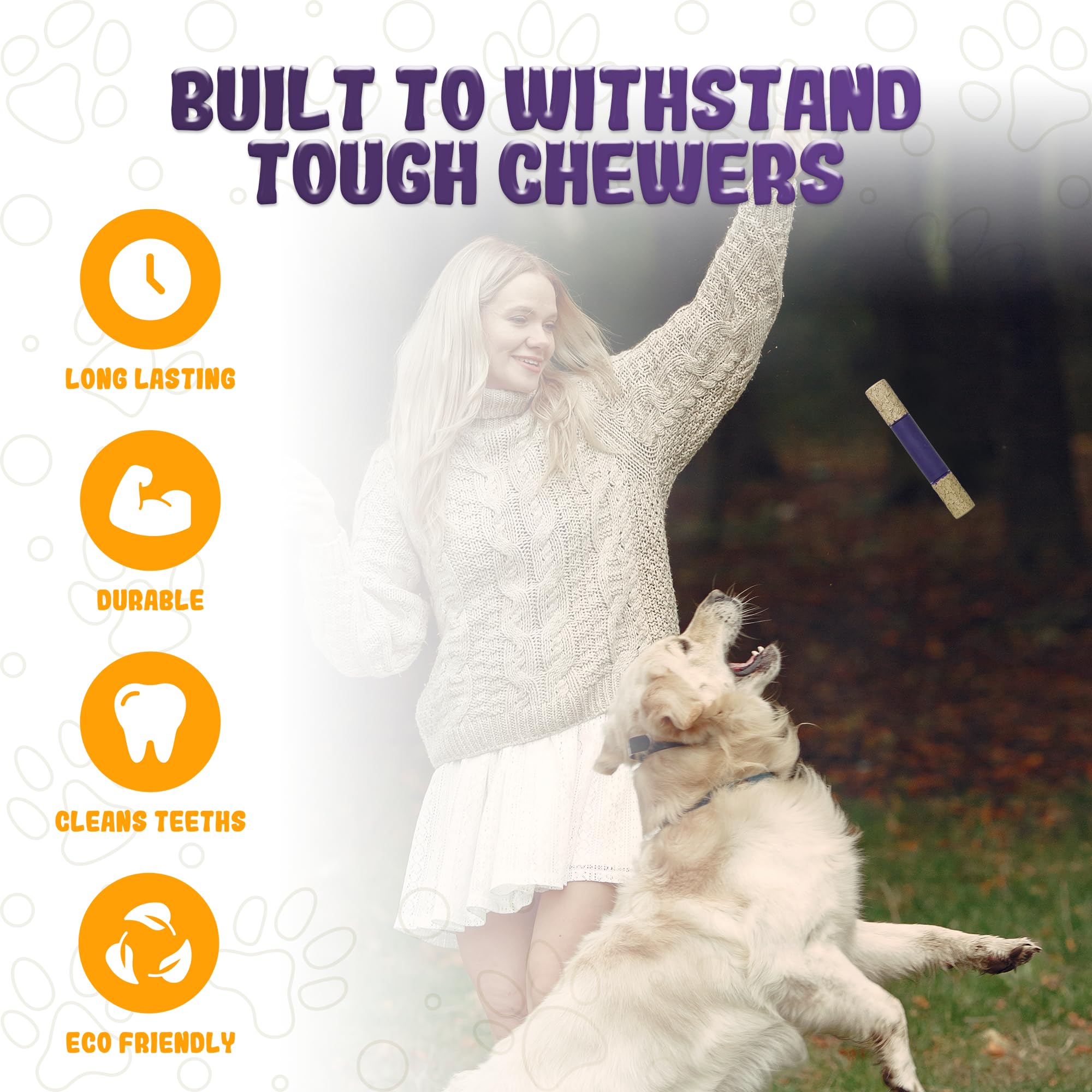 LEE BONBON Indestructible Dog Chew Toy – Tough Rubber Stick for Aggressive Chewers, Teething Toy for Large Breed, Purple & Beige