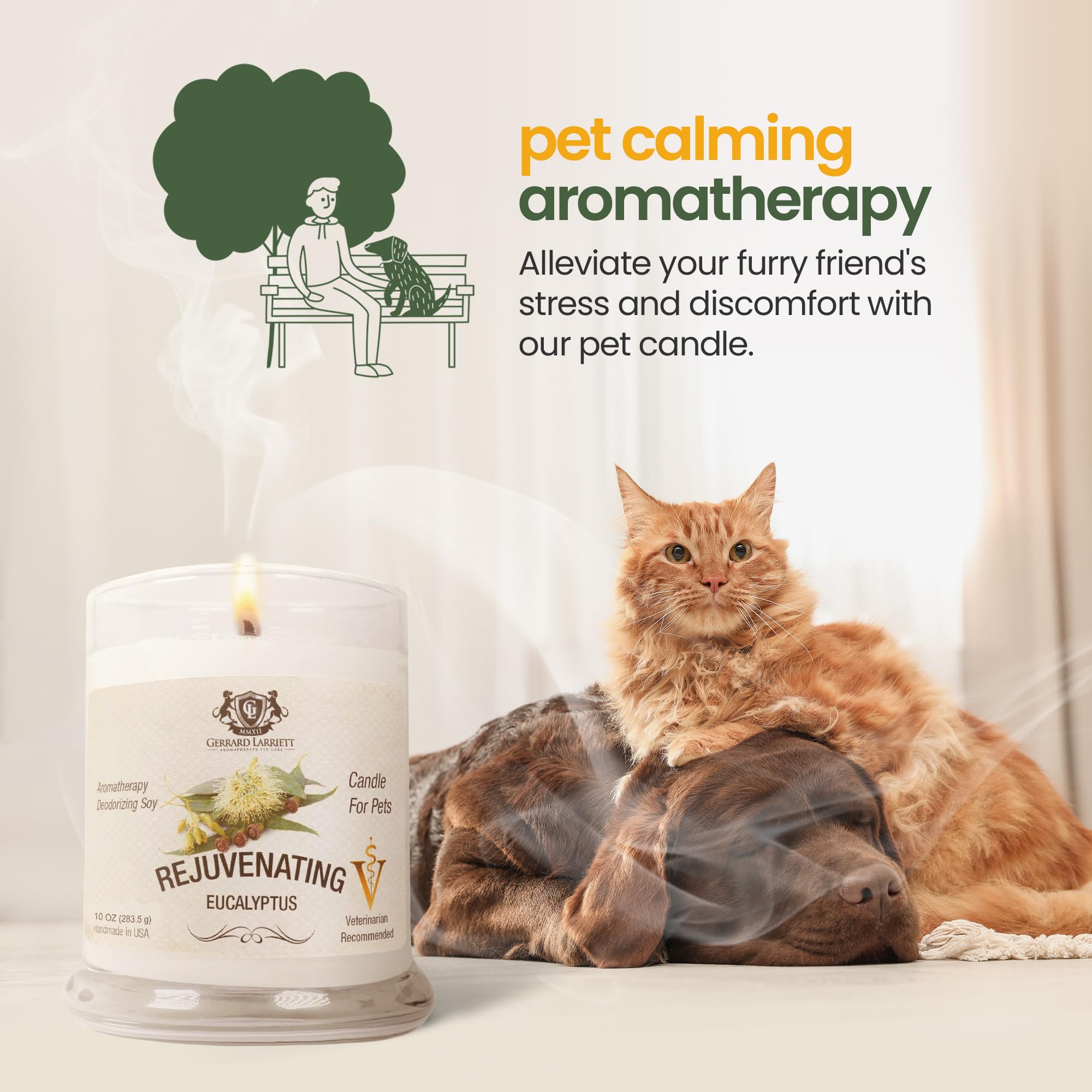 Aromatherapy Soy Scented Candle For Pets - Dog Odor Eliminator & Animal Lover Gift (Rejuvenating Eucalyptus)