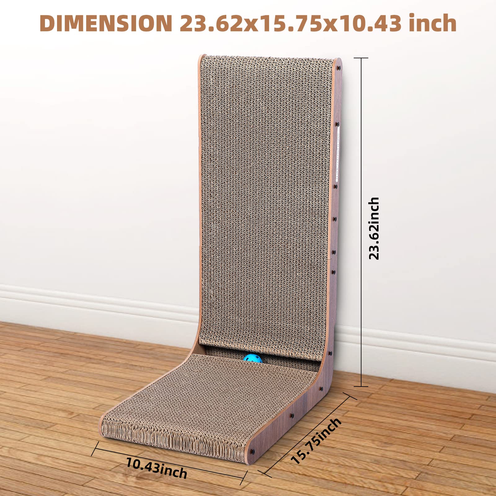 Fluffydream Cat Scratcher With Cat Toys Ball Track, Build-In Ball, L-Shaped Scratcher, Cardboard Lounge Bed, Stable And Durable, Furniture Protector, Reversible