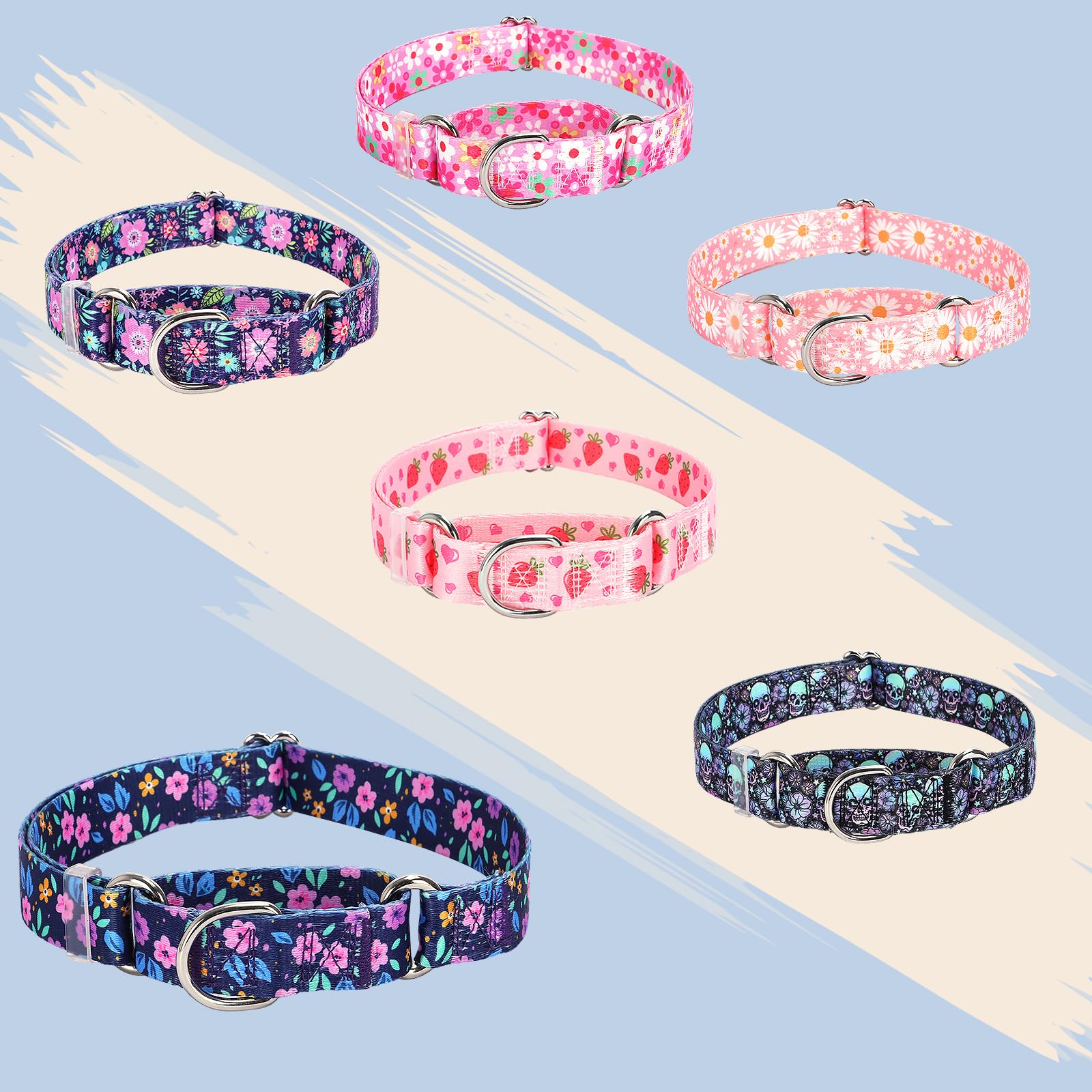 Martingale Dog Collars For Medium Large Dogs, No Slip Girl Dog Collars With Adjustable Soft Nylon And Special Bull Flower Design