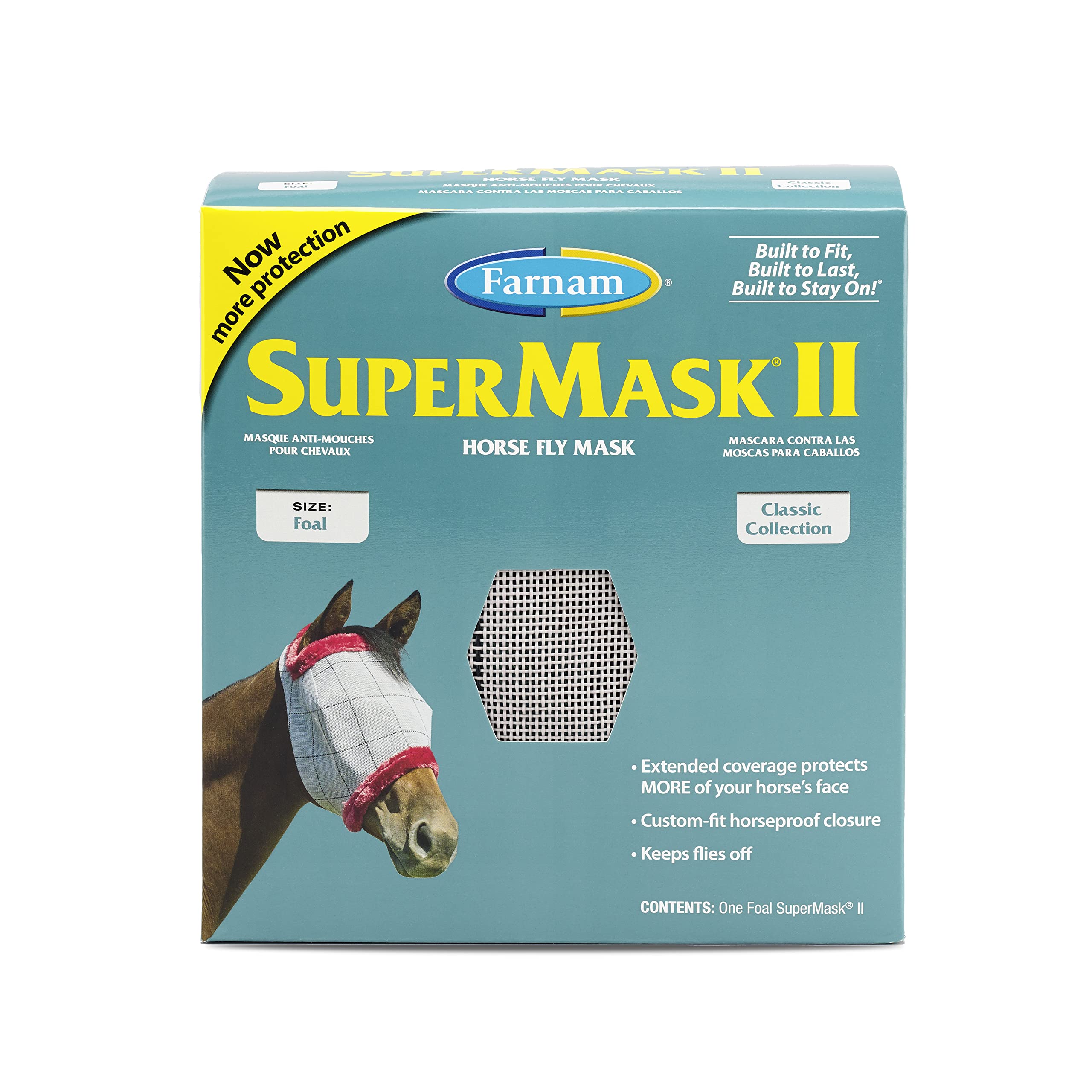 Farnam SuperMask II Fly Mask Without Ears for Foals, Full Face Coverage and Eye Protection from Insect Pests, Structured Classic