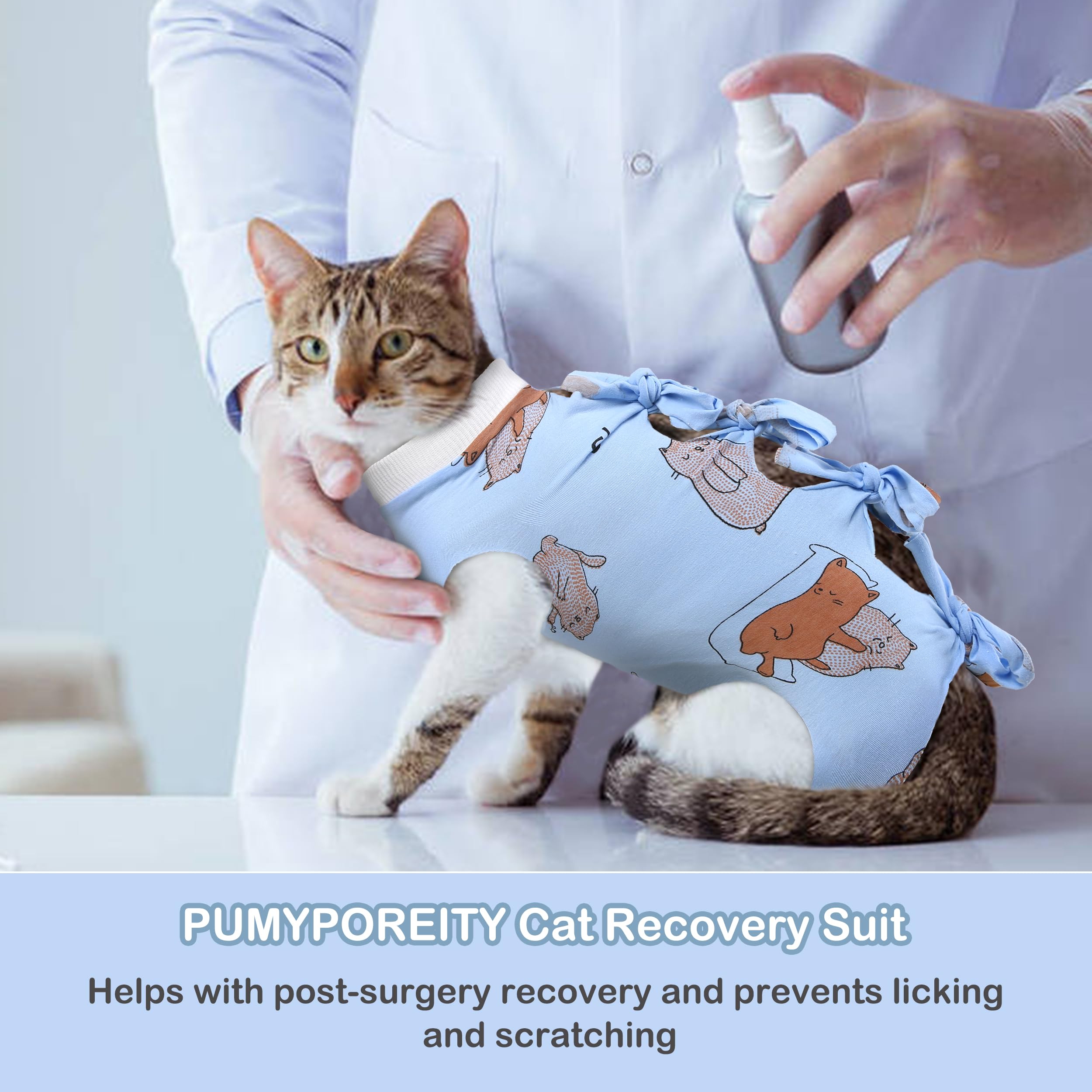 Pumyporeity Cat Recovery Suit After Surgery, Cat Onesie For Cats After Surgery, Cat Surgical Recovery Suit Female, Kitten Recovery Suit For Neutered/Abdominal Wound/Skin Damage/Weaning, M, Blue