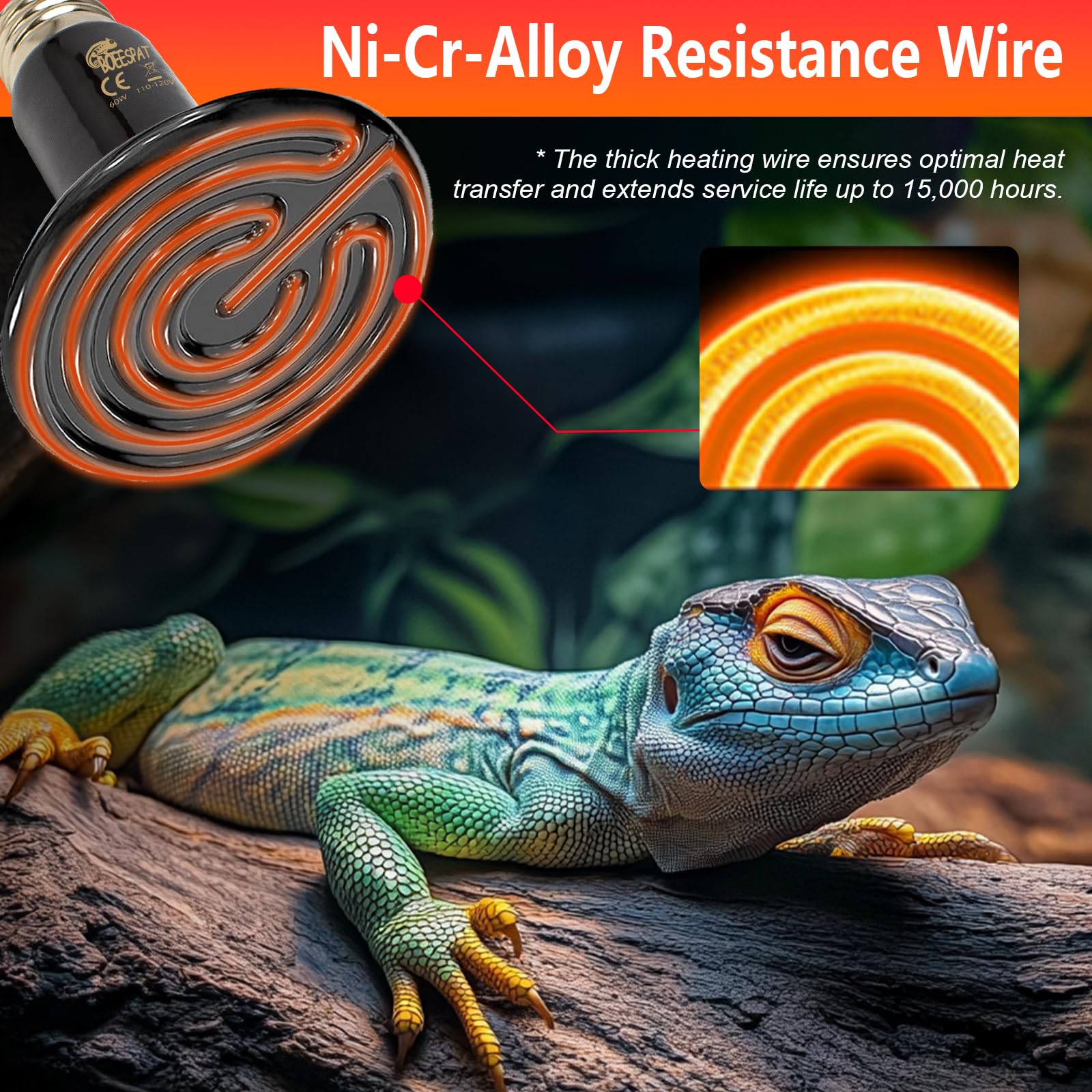 Boeespat 100W Ceramic Heat Emitter For Day And Night Use, Pack Of 2 Reptile Basking Heat Lamp For Bearded Dragon, Lizard, Iguana & Amphibians (Black, 100 Watts)