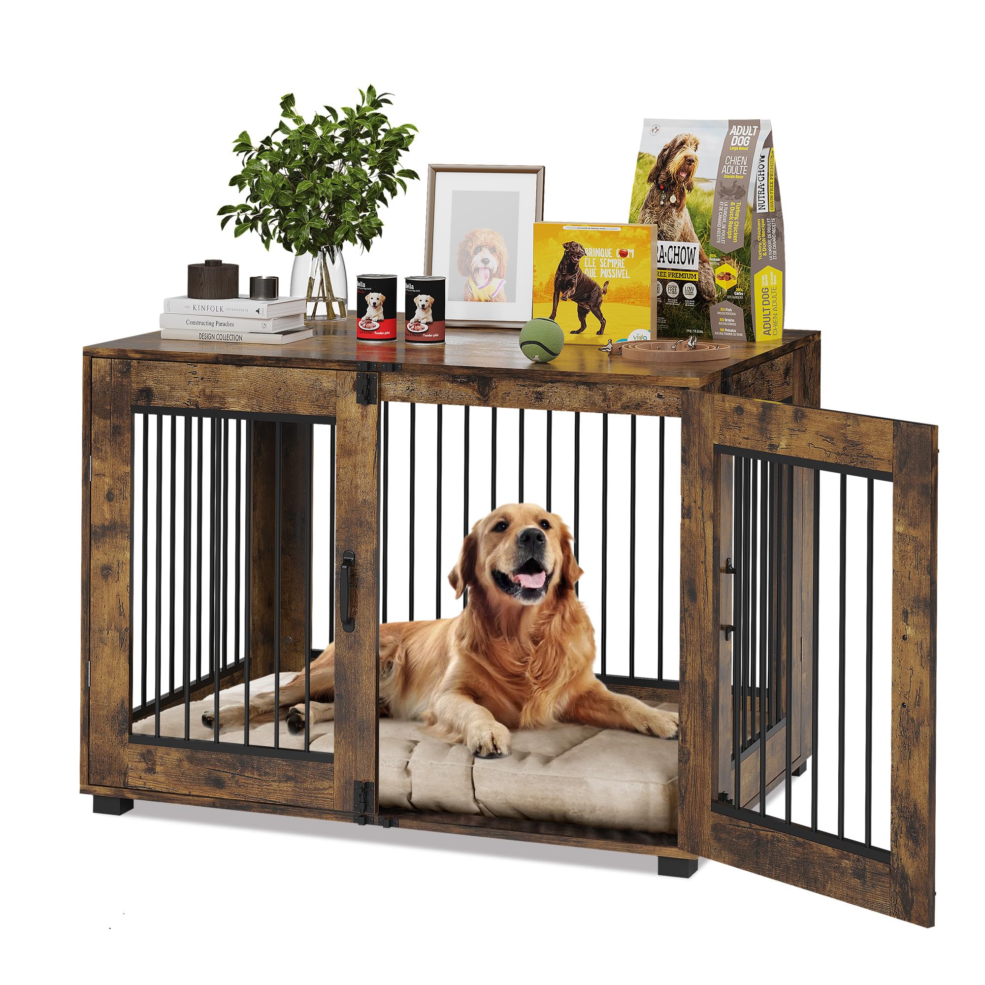 GarveeHome Dog Crate Furniture, 31.5 L Wooden Dog Kennel for Indoor Use, Stylish Dog Cage End Table for Medium Dogs, Decorative