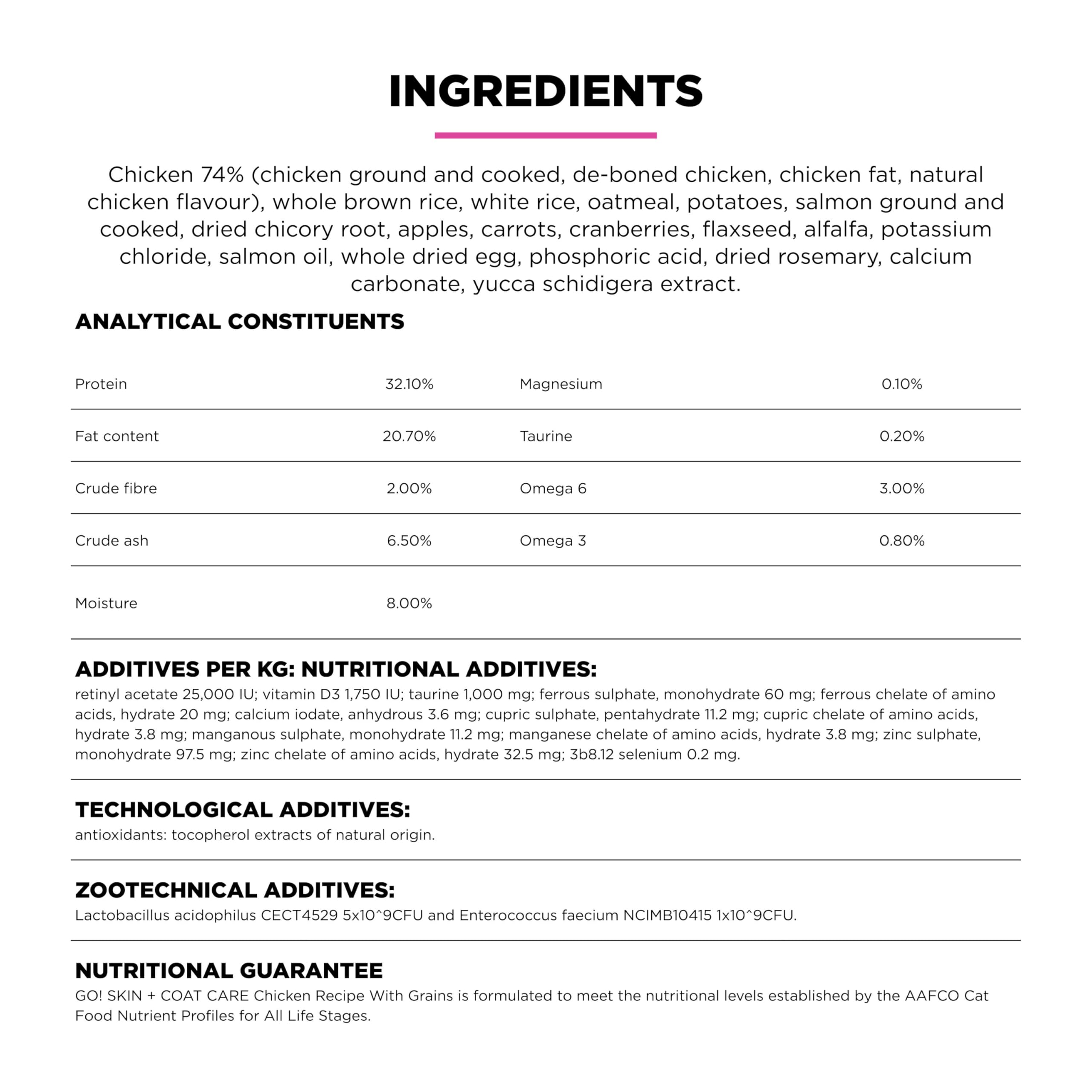Go! Solutions Skin + Coat Care, Dry Cat Food, Chicken Recipe with Grains, 8 lb Bag