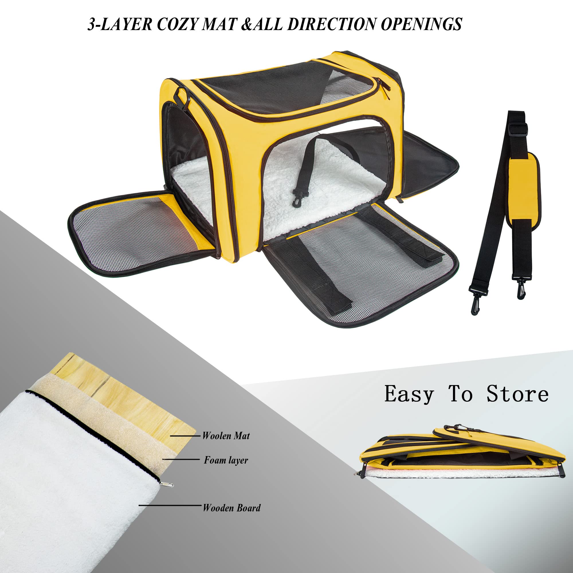 Nextfri Soft Sided Carrier For Small Medium Cats Dogs,Tsa Airline Approved Collapsible Travel Pet Carrier (Medium, Yellow)